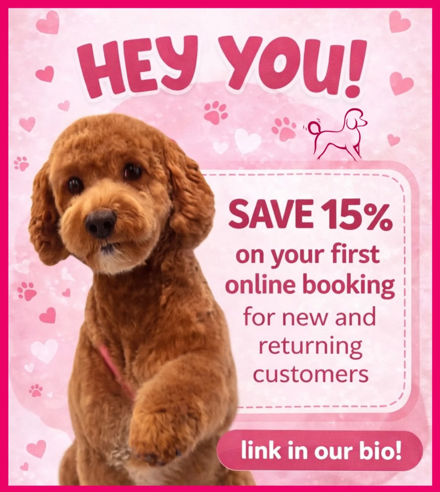 Happy Valentine&rsquo;s Day from our Wag &amp; Brag family to yours! 🩷🐾

Treat your pup (and yourself 😉) to a little extra love! Book your first online appointment and enjoy 15% off. Your discount will be automatically applied at checkout, so all 