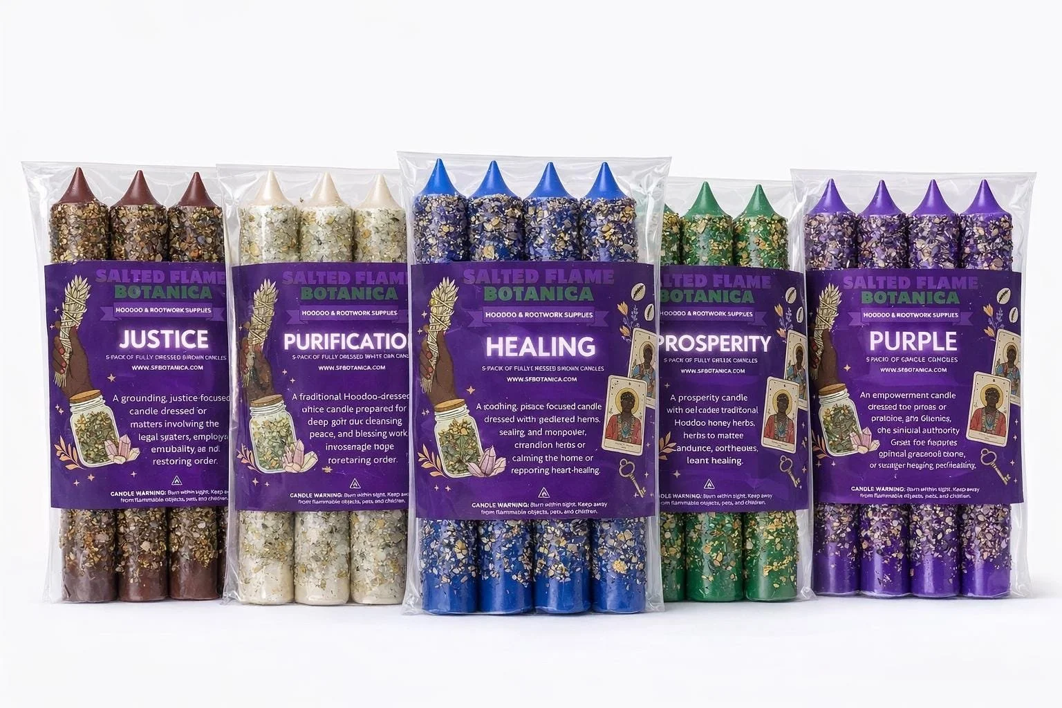 5 Pack Dressed Taper Candles : Hoodoo/Spiritual Intention Candles