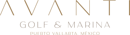 Text that reads "AVANTI GOLF & MARINA PUERTO VALLARTA MEXICO" on a dark background.