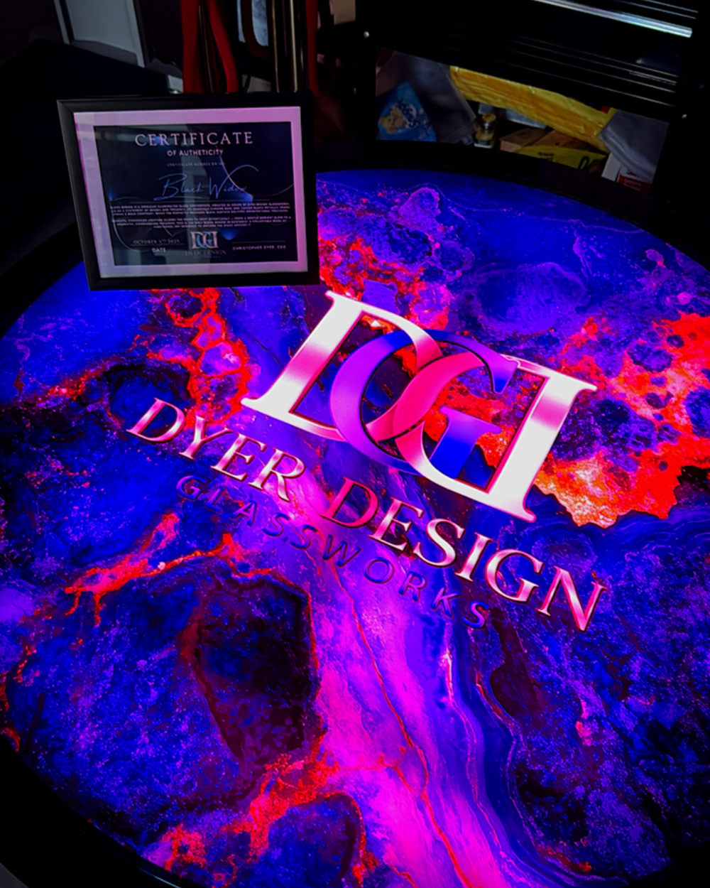 Custom LED RGBW illuminated glass table