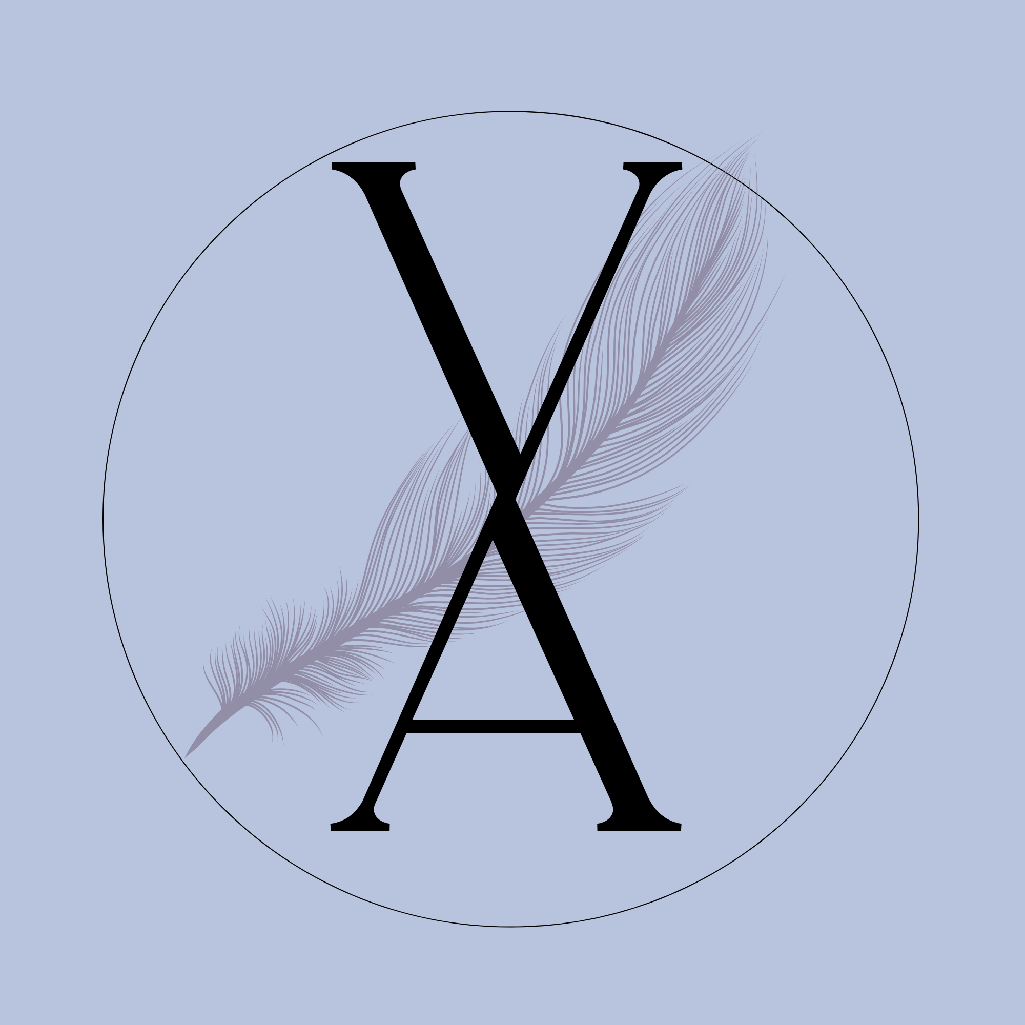 Stylized clock face with a feather design in the background.