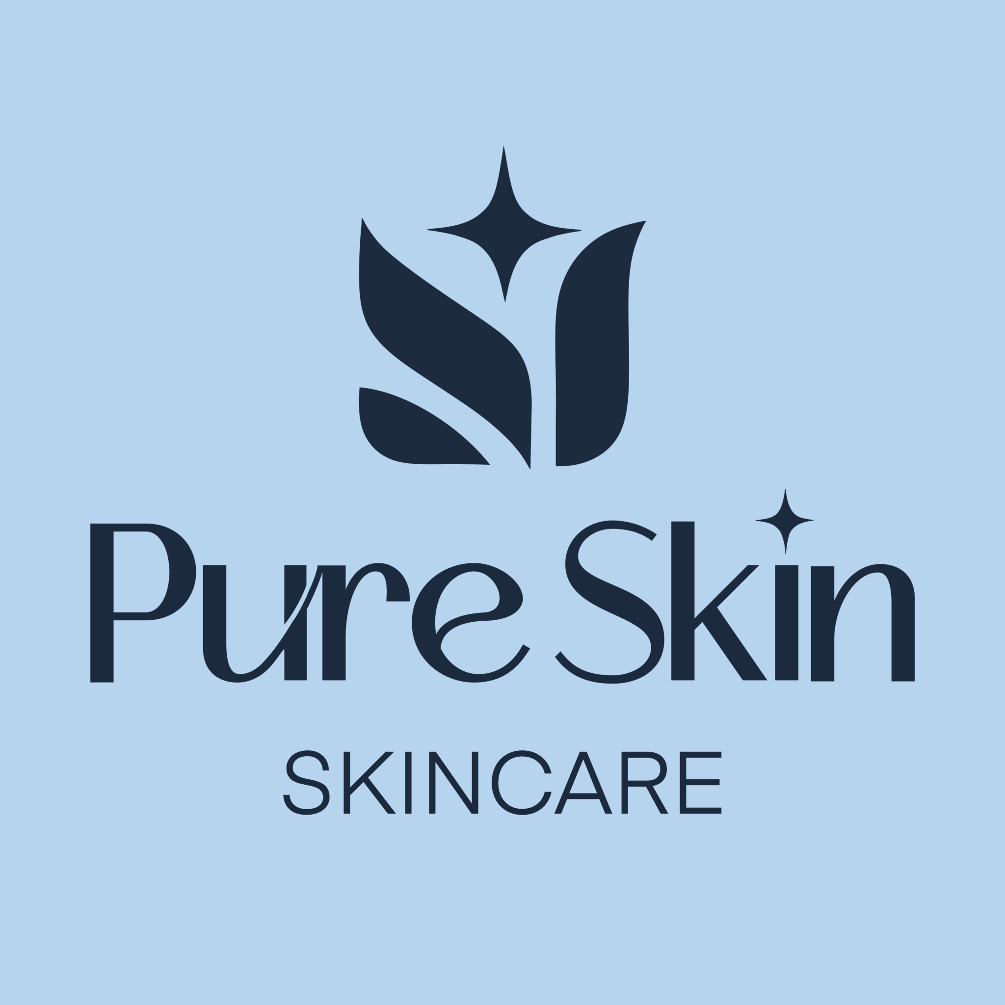 Logo for Pure Skin Skincare featuring a stylized leaf and star design.