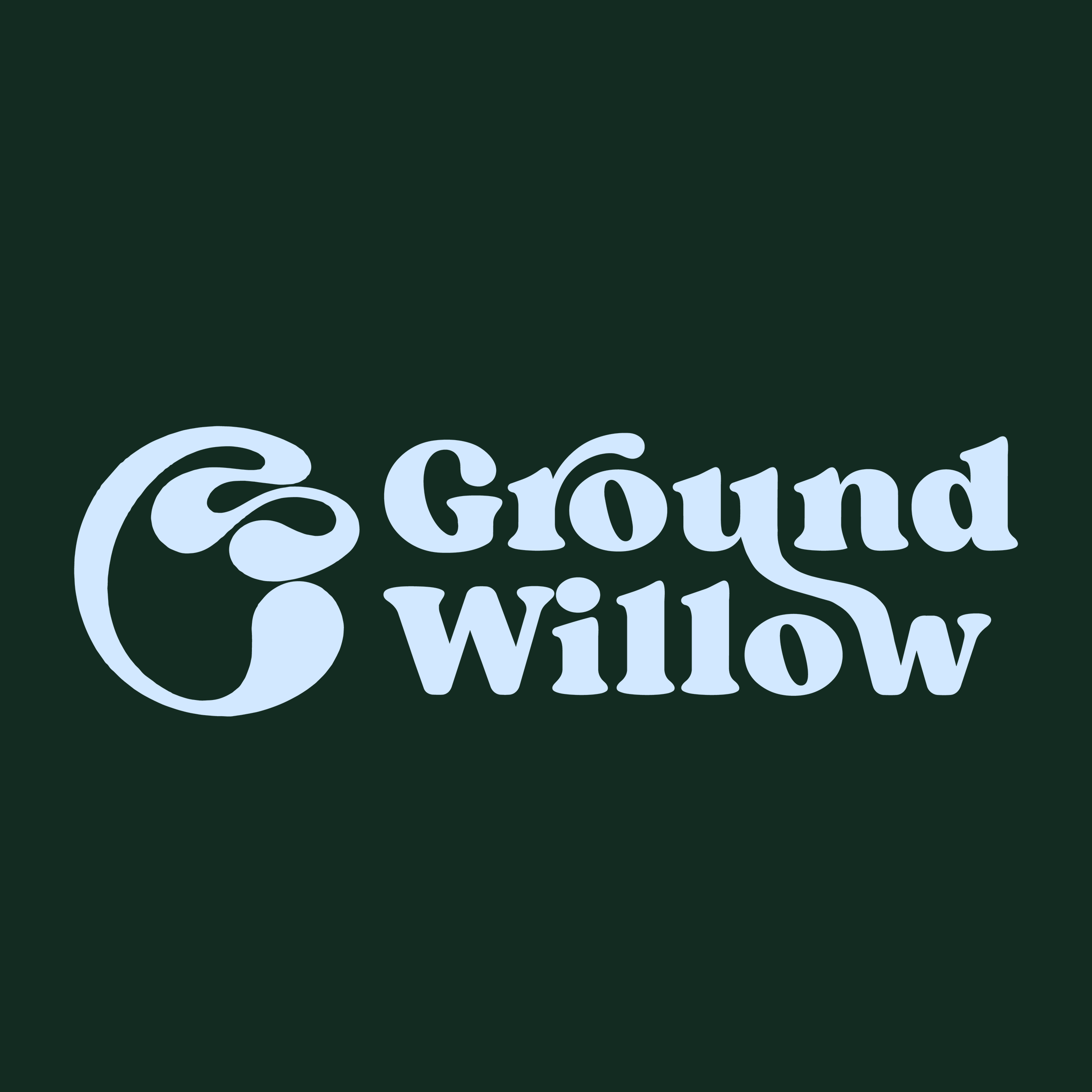 Logo for Ground Willow with stylized text and a tree illustration.