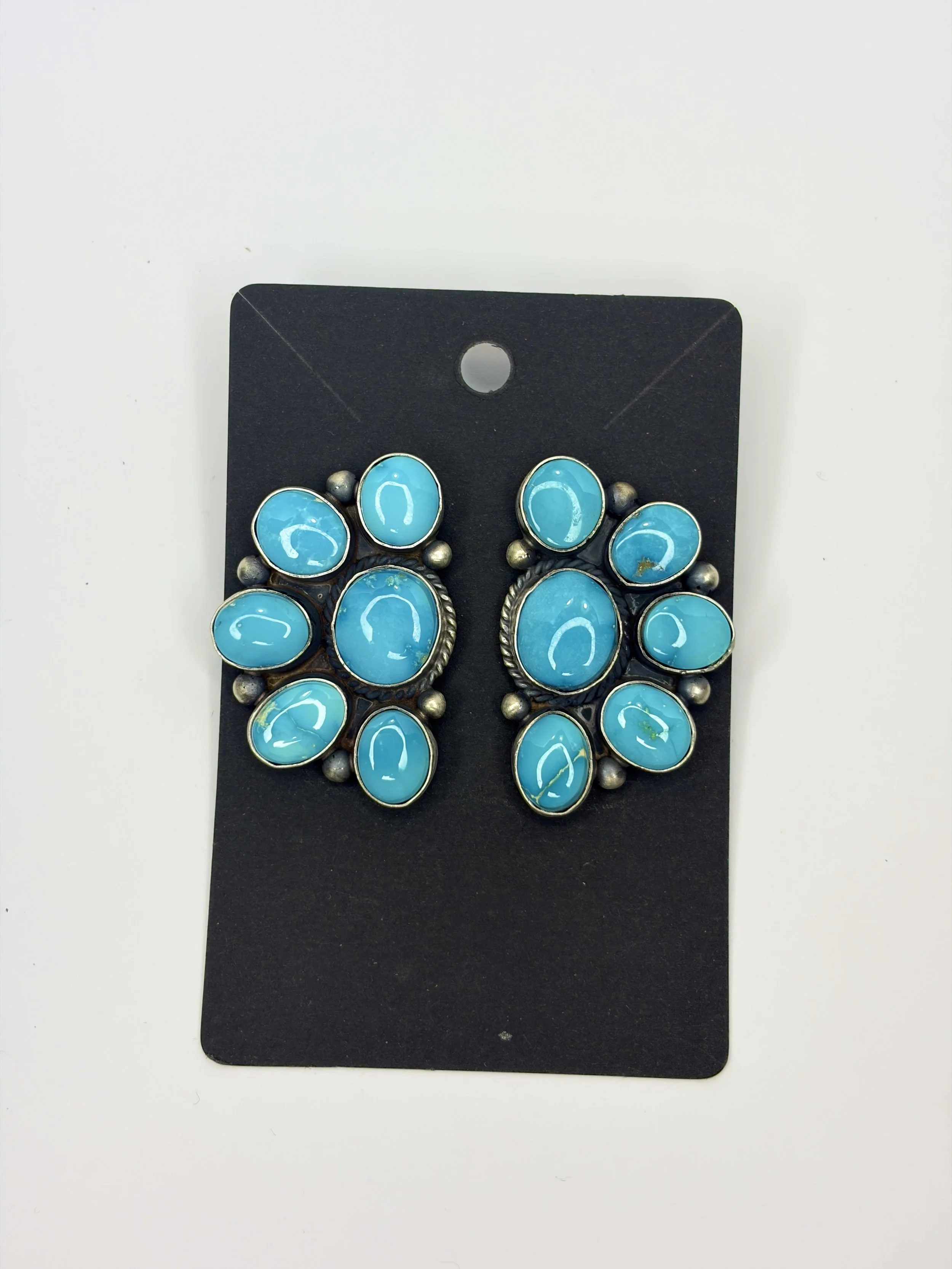 Blue Turquoise Cluster Sterling Silver Stud Earrings