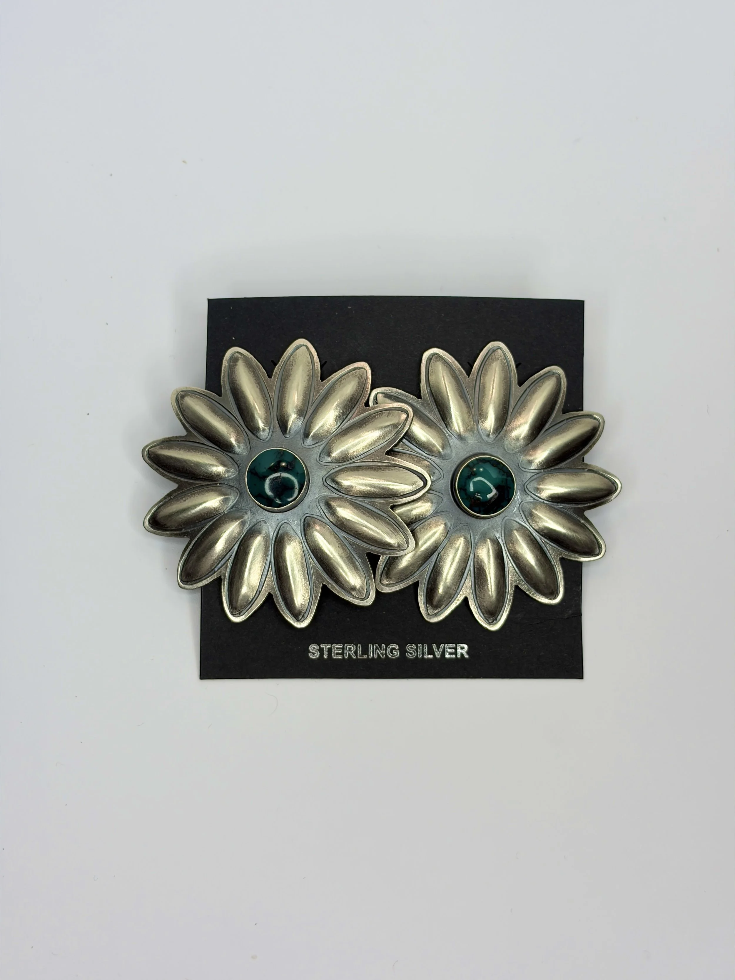 Hubei Native Sterling Silver Turquoise Sunflower Stud Earrings