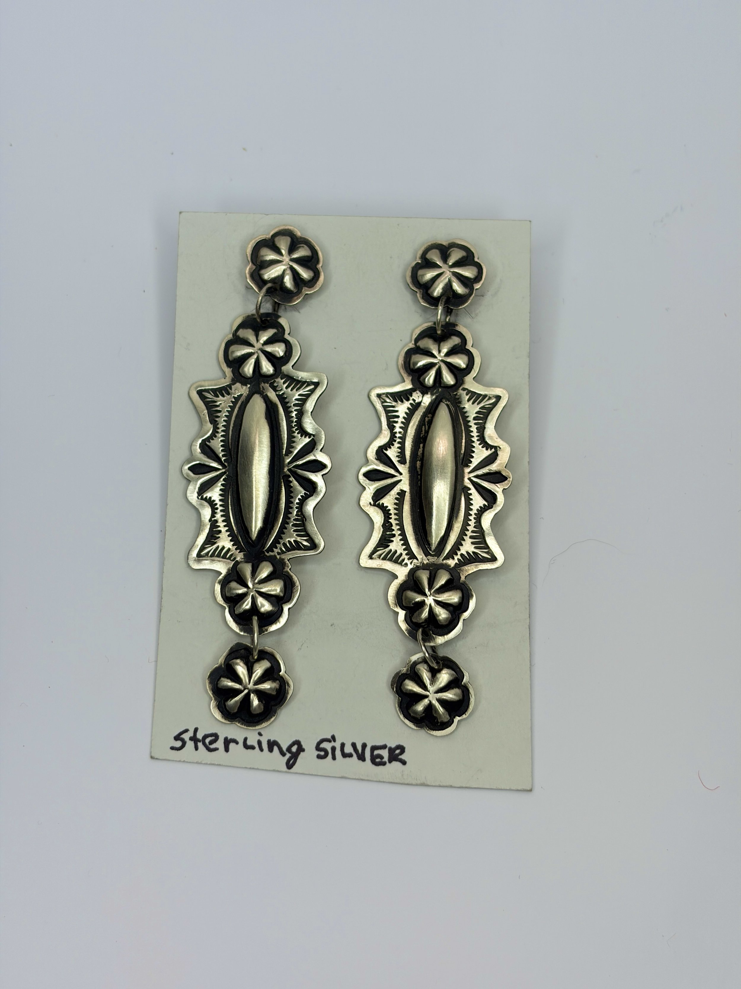 Sterling Silver Floral Concho Dangle Earrings