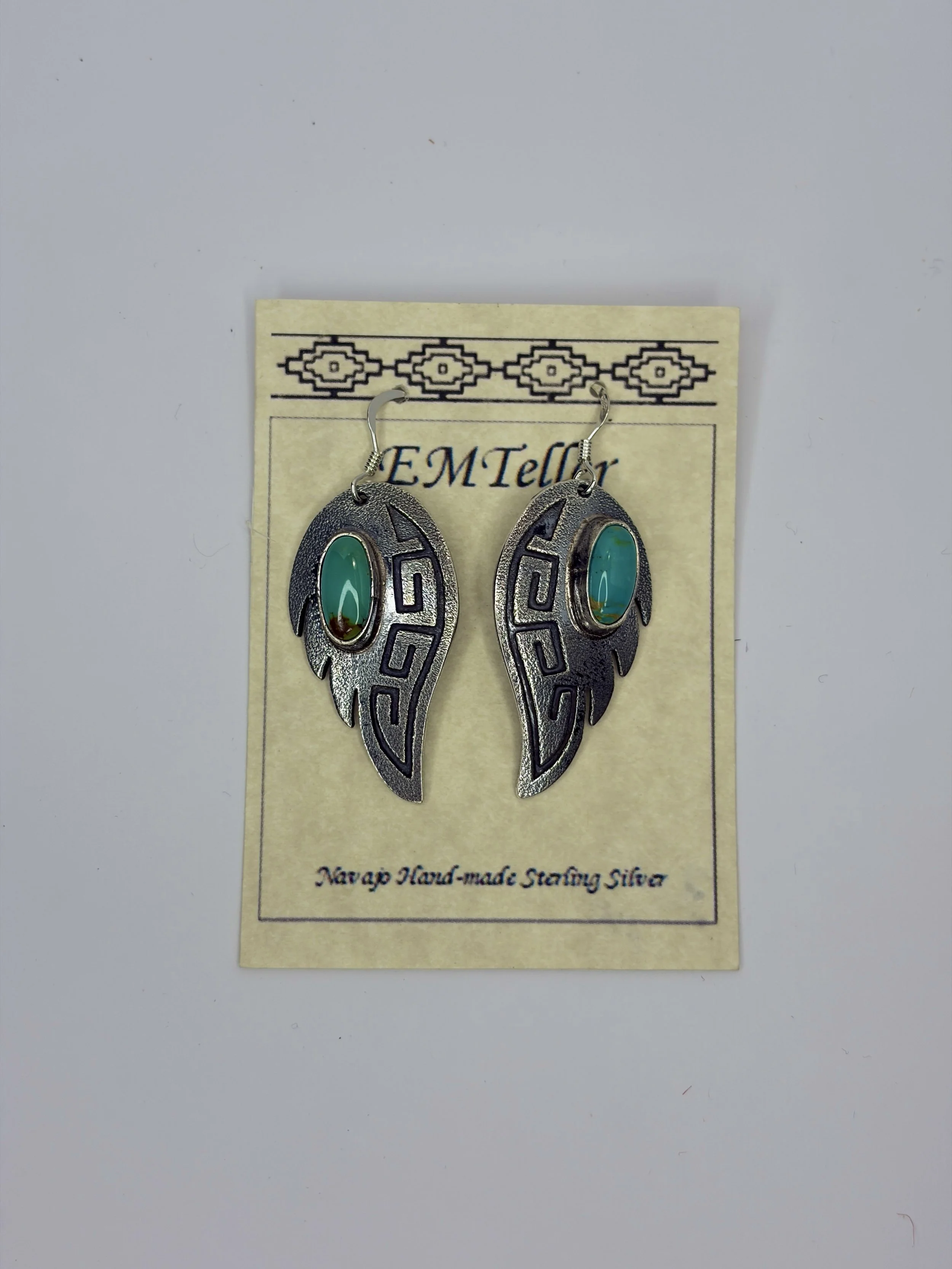 Native Angel Wings Navajo Turquoise Feather Drop Earrings