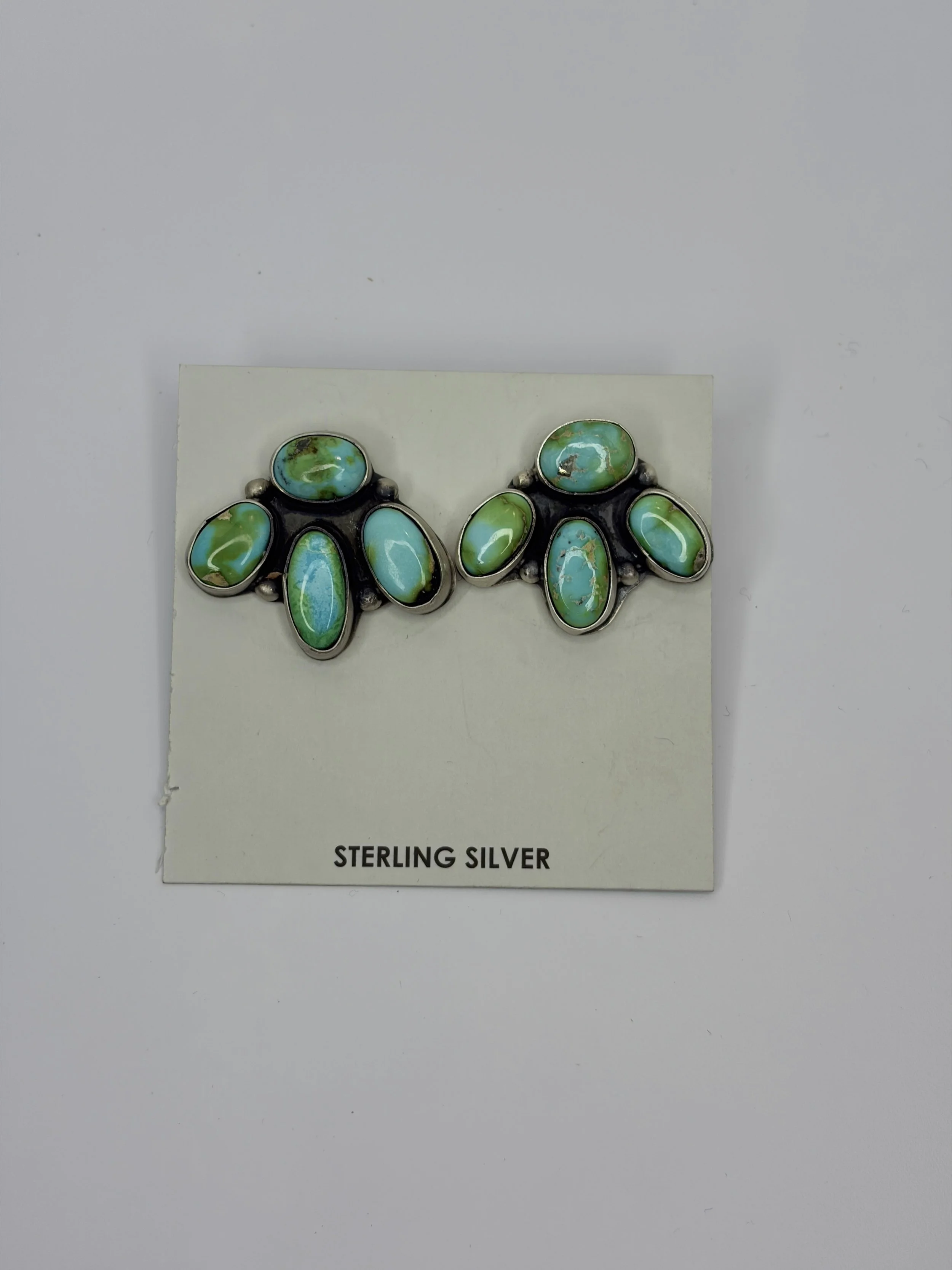 Native Sonoran Gold Turquoise Cluster Sterling Silver Stud Earrings