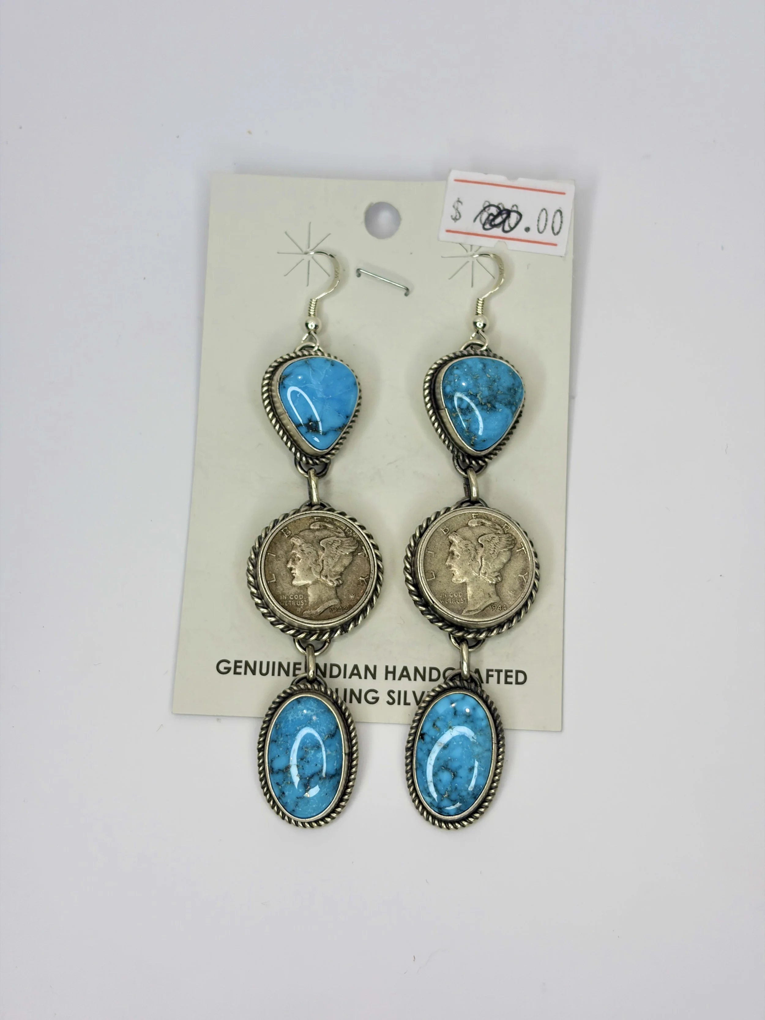 Turquoise & Coin Sterling Silver Drop Earrings