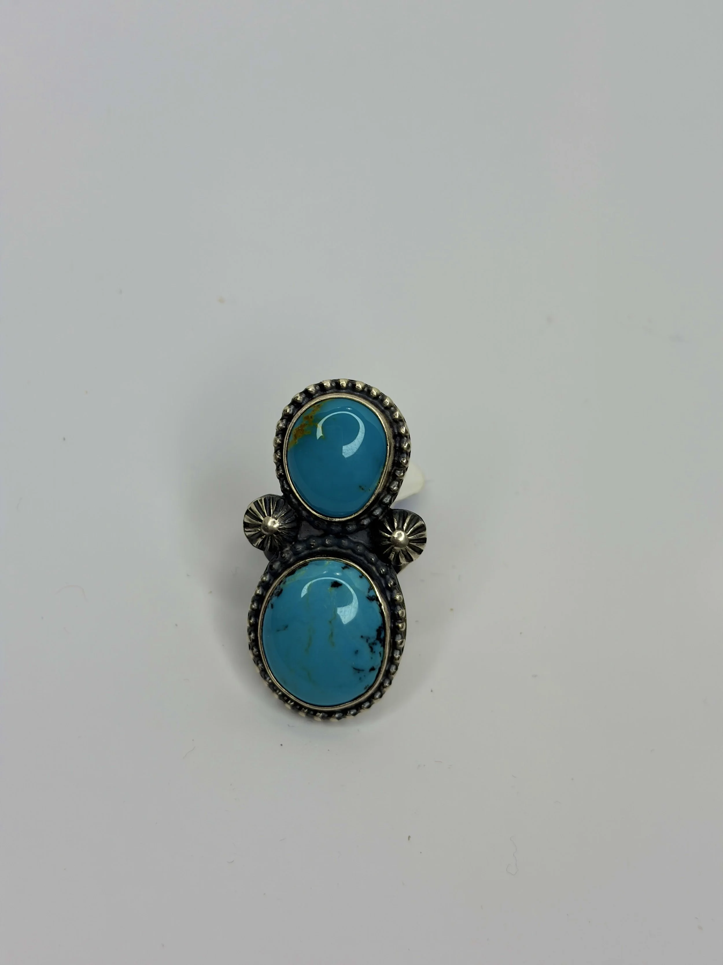 Kingman Turquoise Double Stone Ring – Size 7