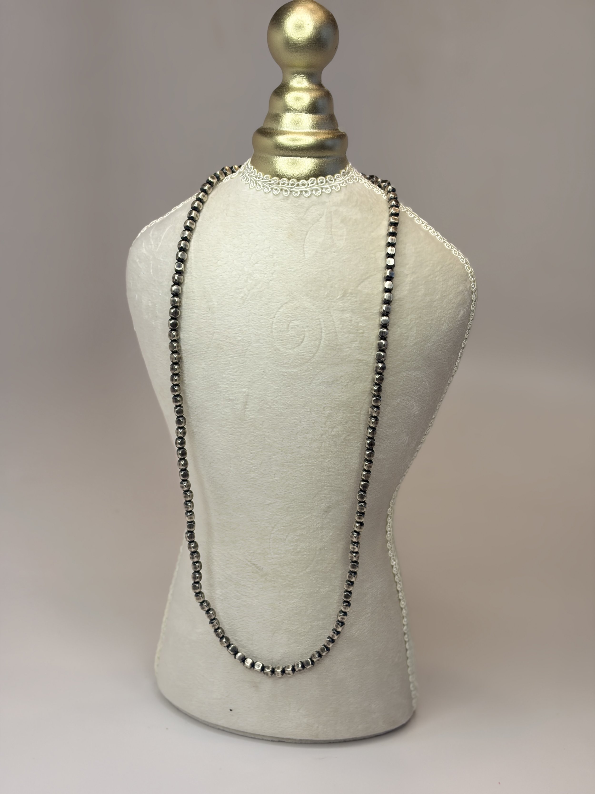 Sterling Silver 24" 4mm Box Bead Necklace