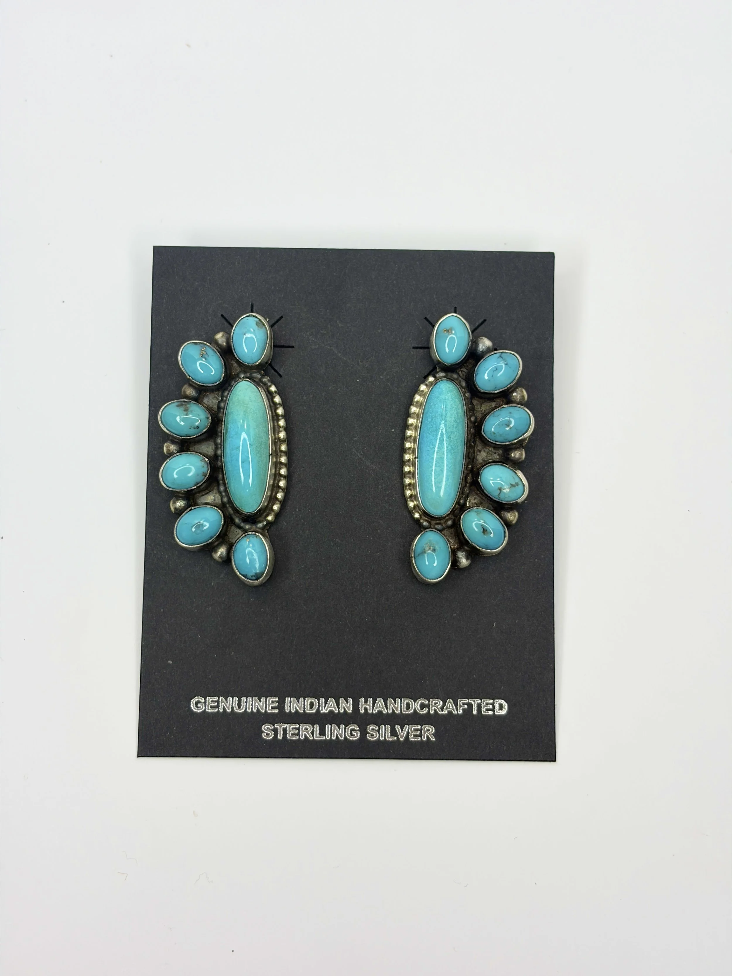 Kingman Turquoise Cluster Sterling Silver Stud Earrings