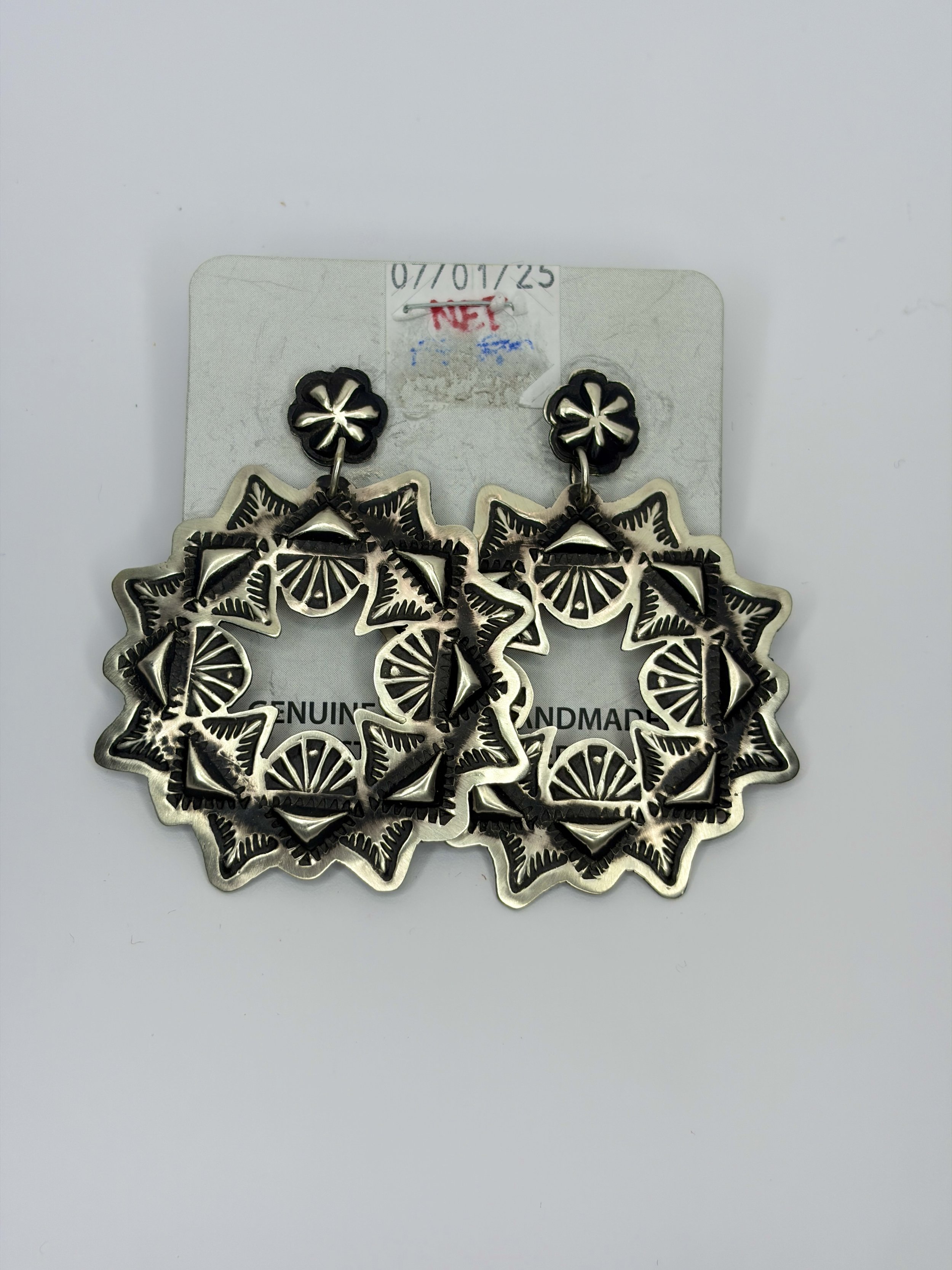 Sterling Silver Stamped Concho Hoop Earrings