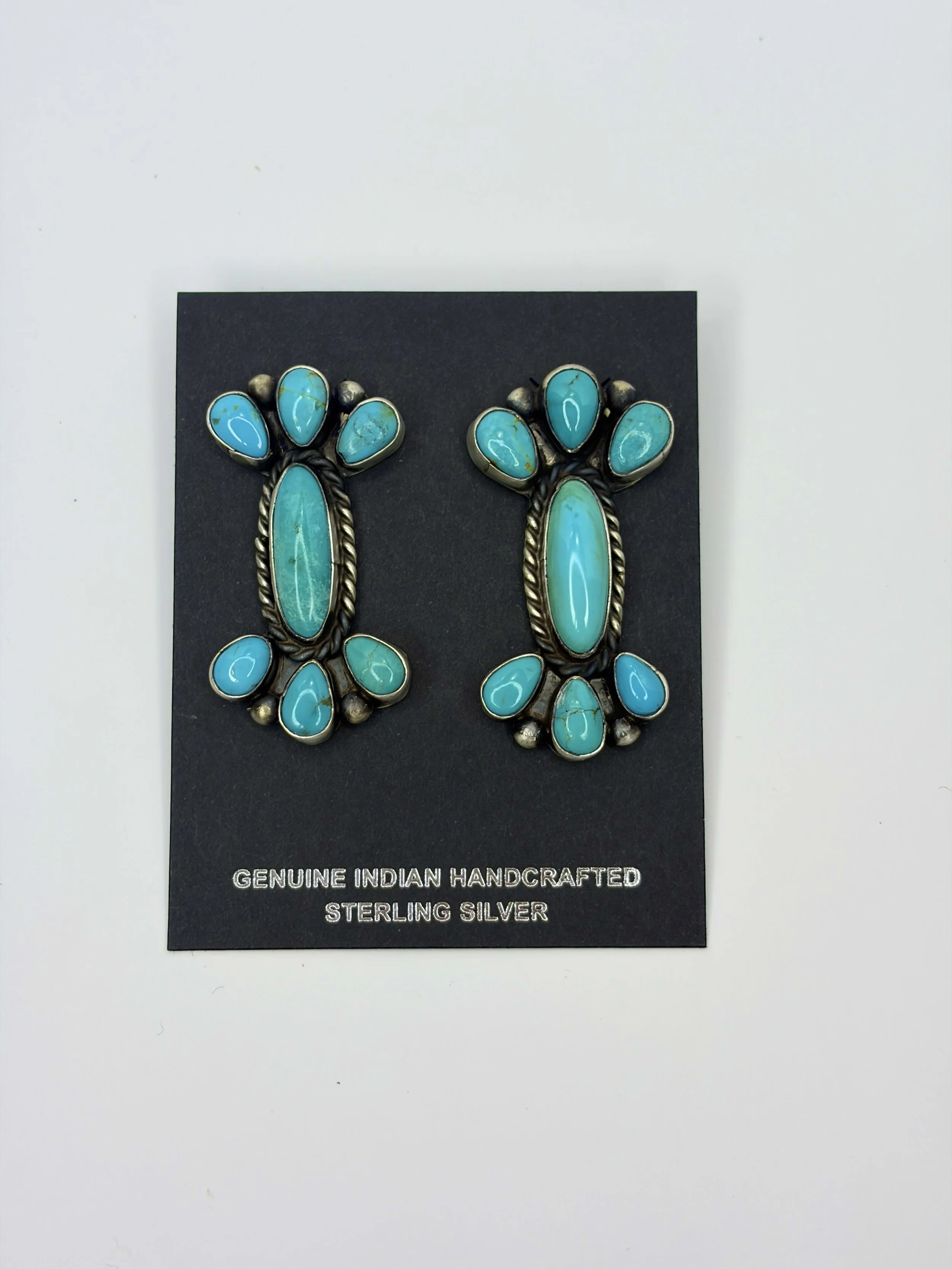 Kingman Turquoise Cluster Sterling Silver Statement Earrings