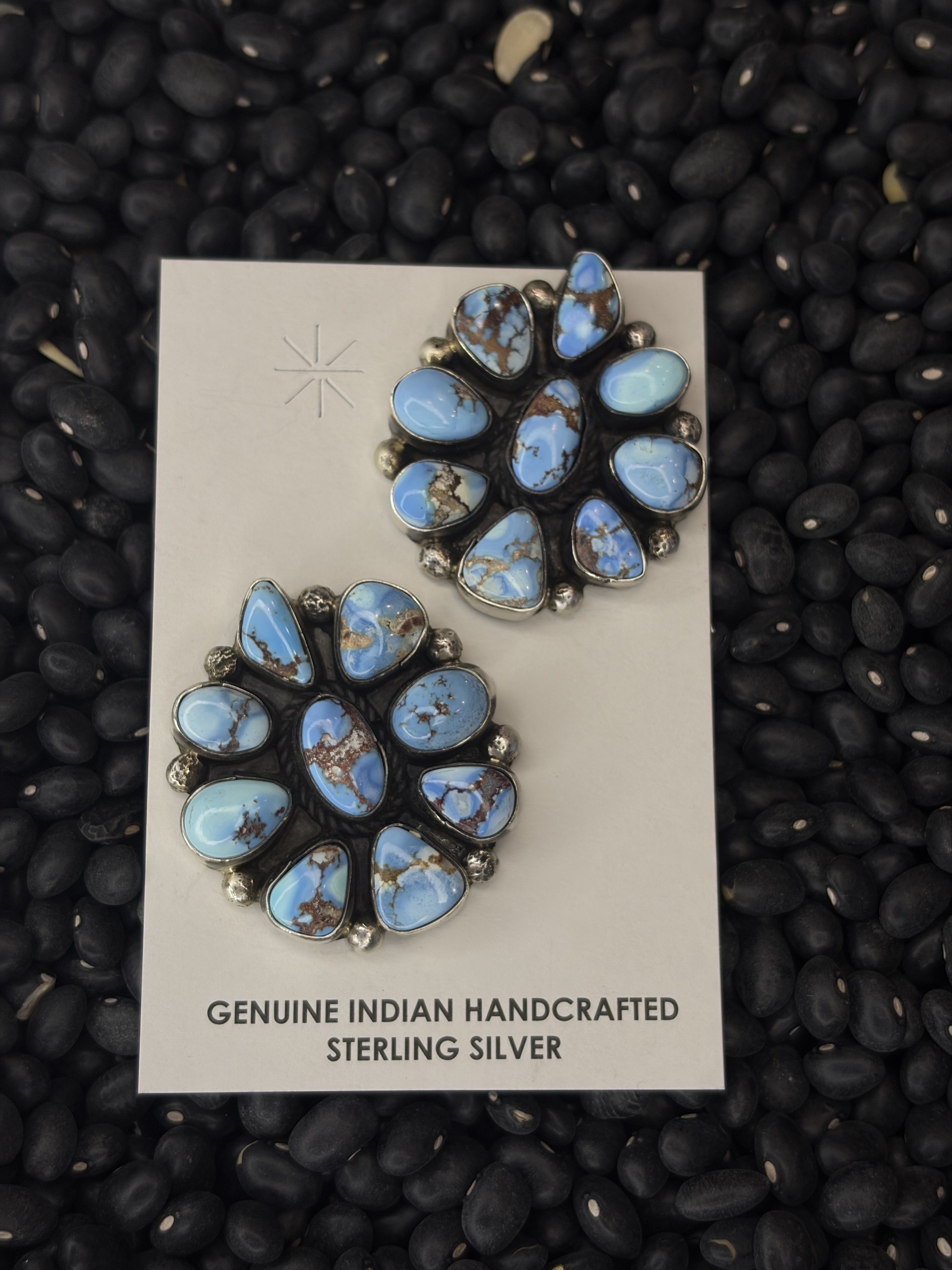 Navajo Golden Hills & Sterling Cluster Earrings