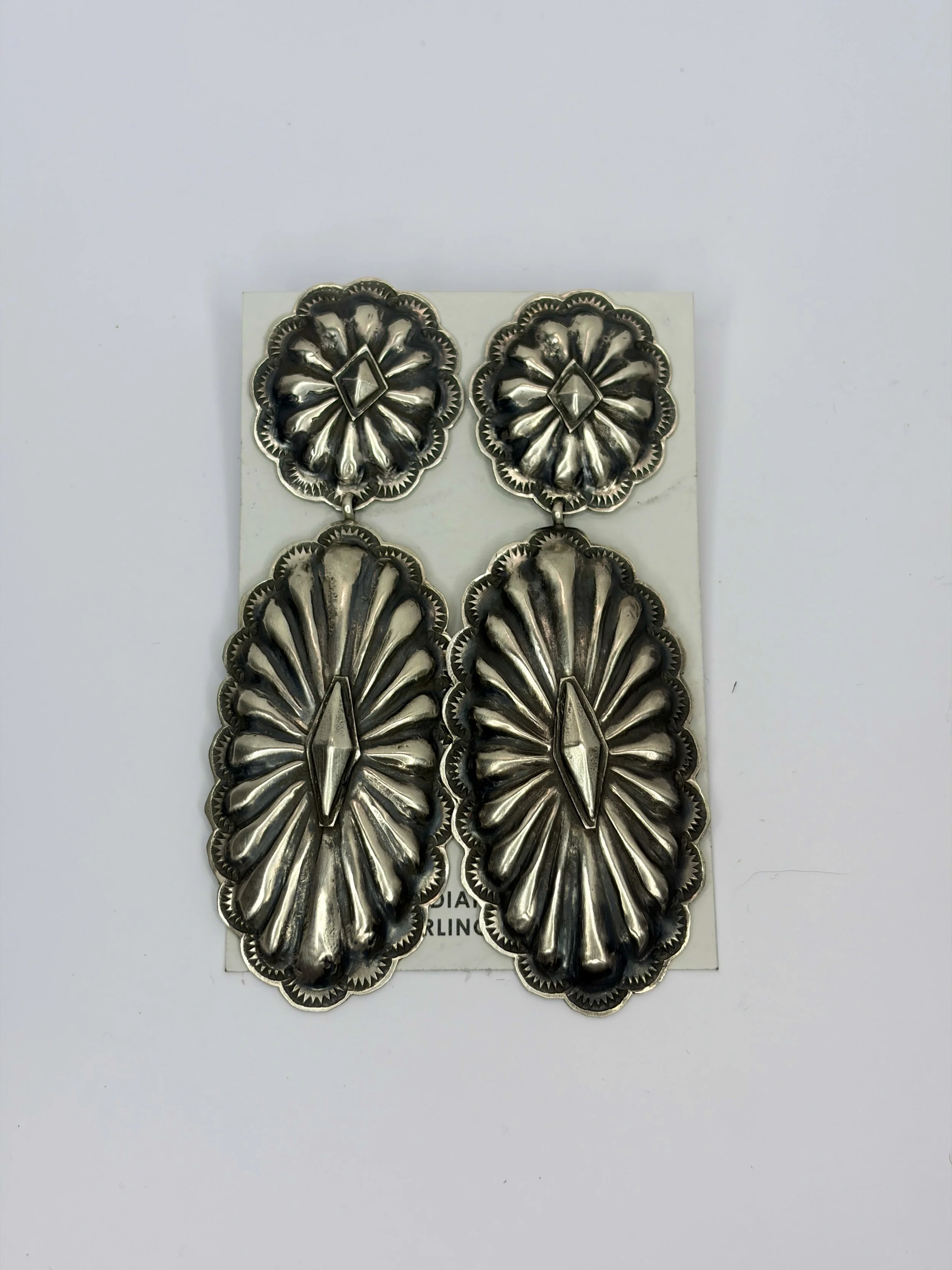 Sterling Silver Concho Statement Drop Earrings