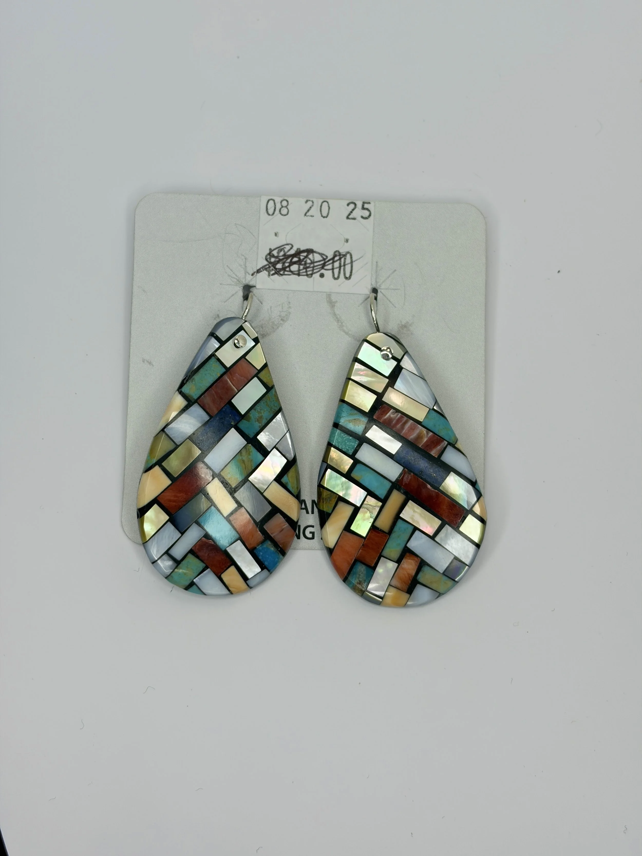 Native Santa Domingo Multi-Stone Mosaic Inlay Teardrop Earrings