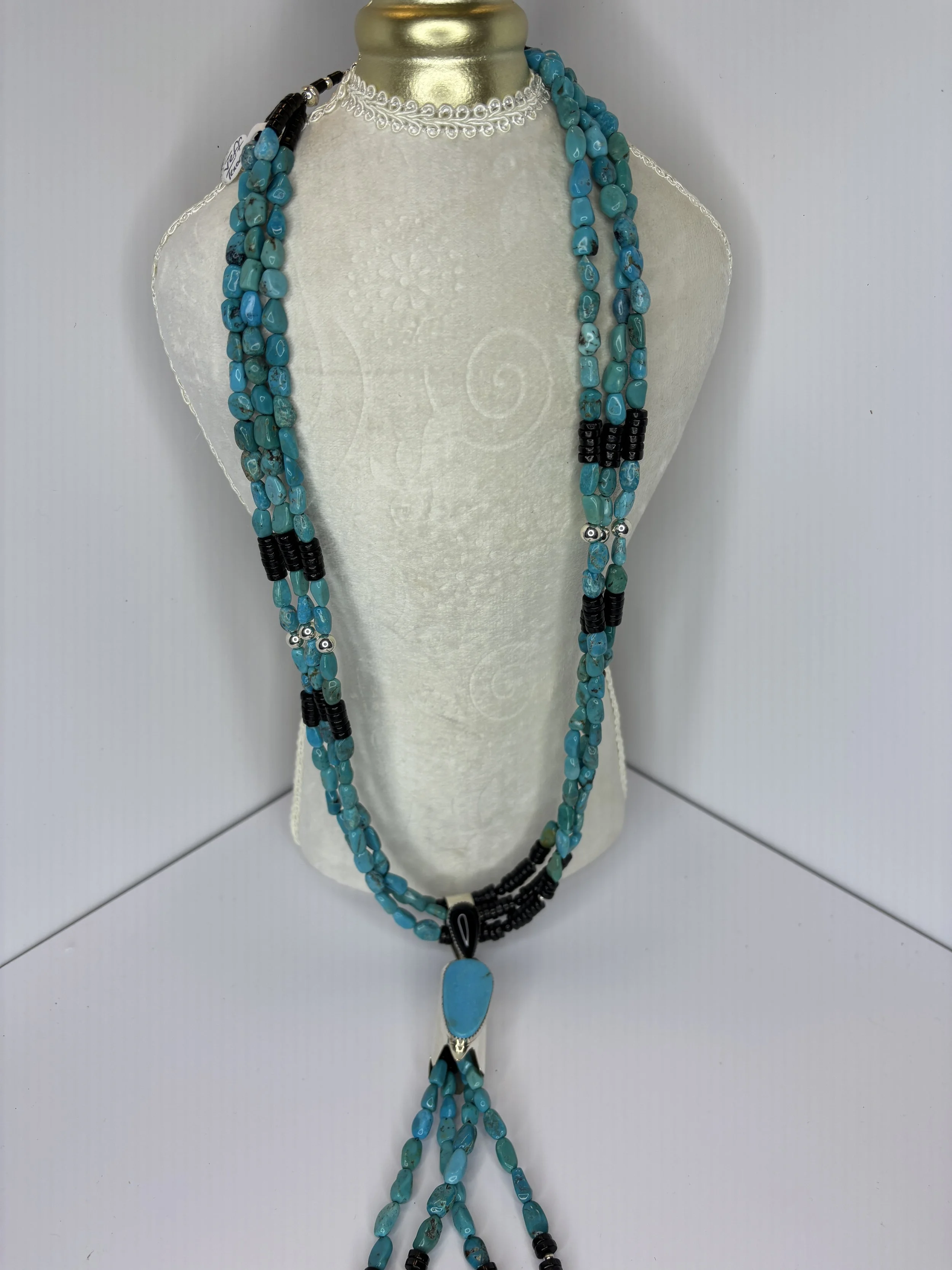 Jeff Tenorio Turquoise & Black Onyx Lariat Necklace