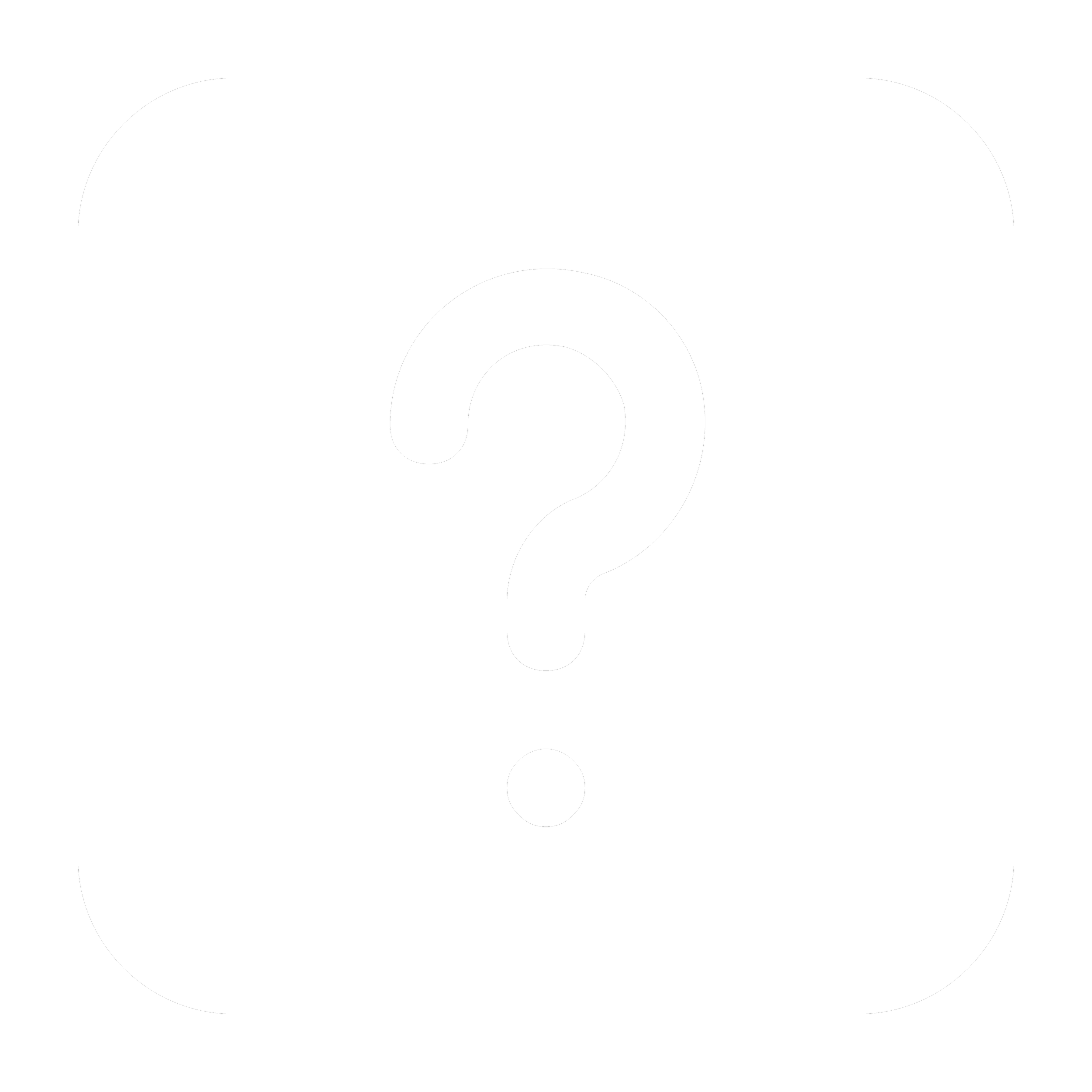 Black question mark icon on a white rounded-square background with a black border.