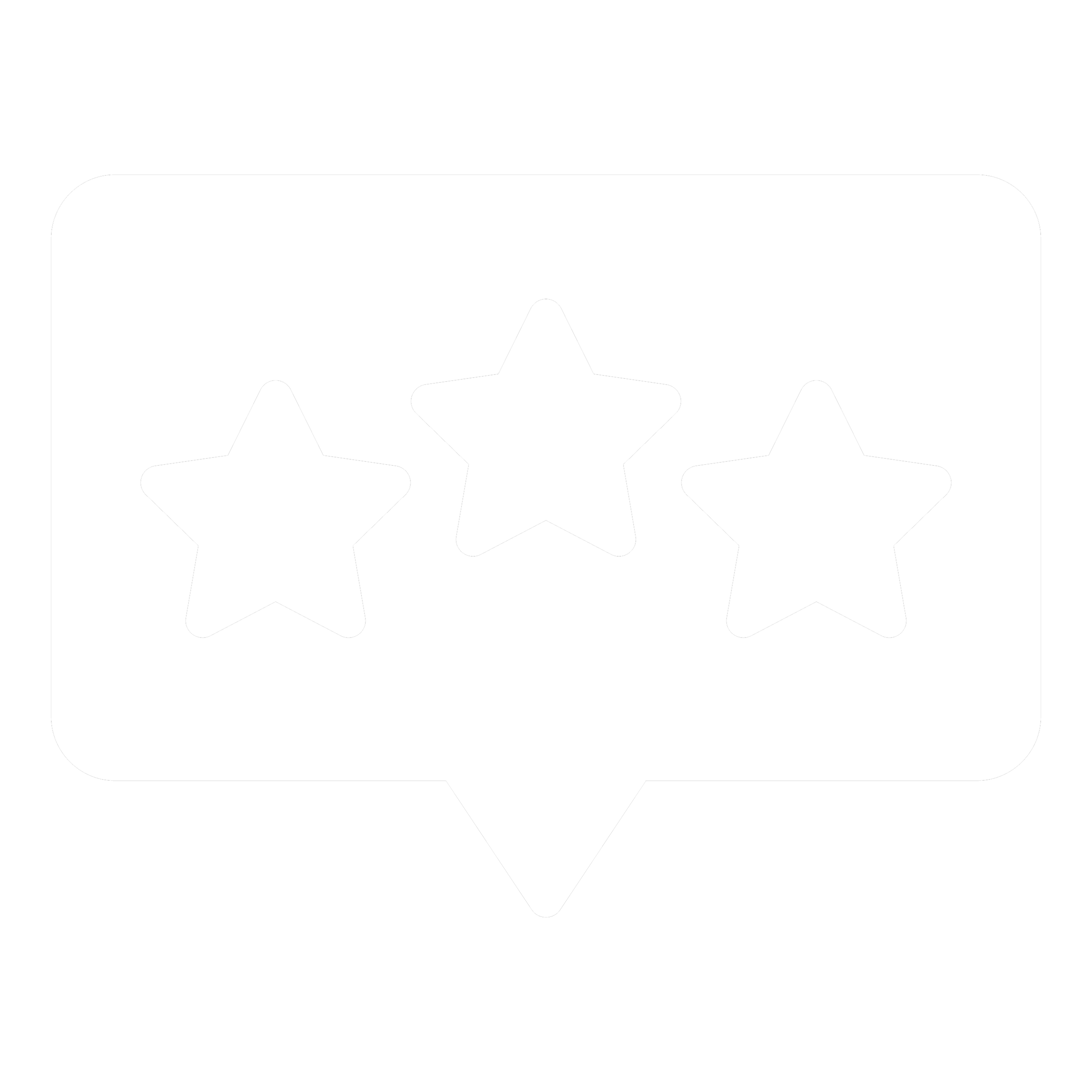 Icon showing a speech bubble with three five-pointed stars inside, indicating reviews or ratings.