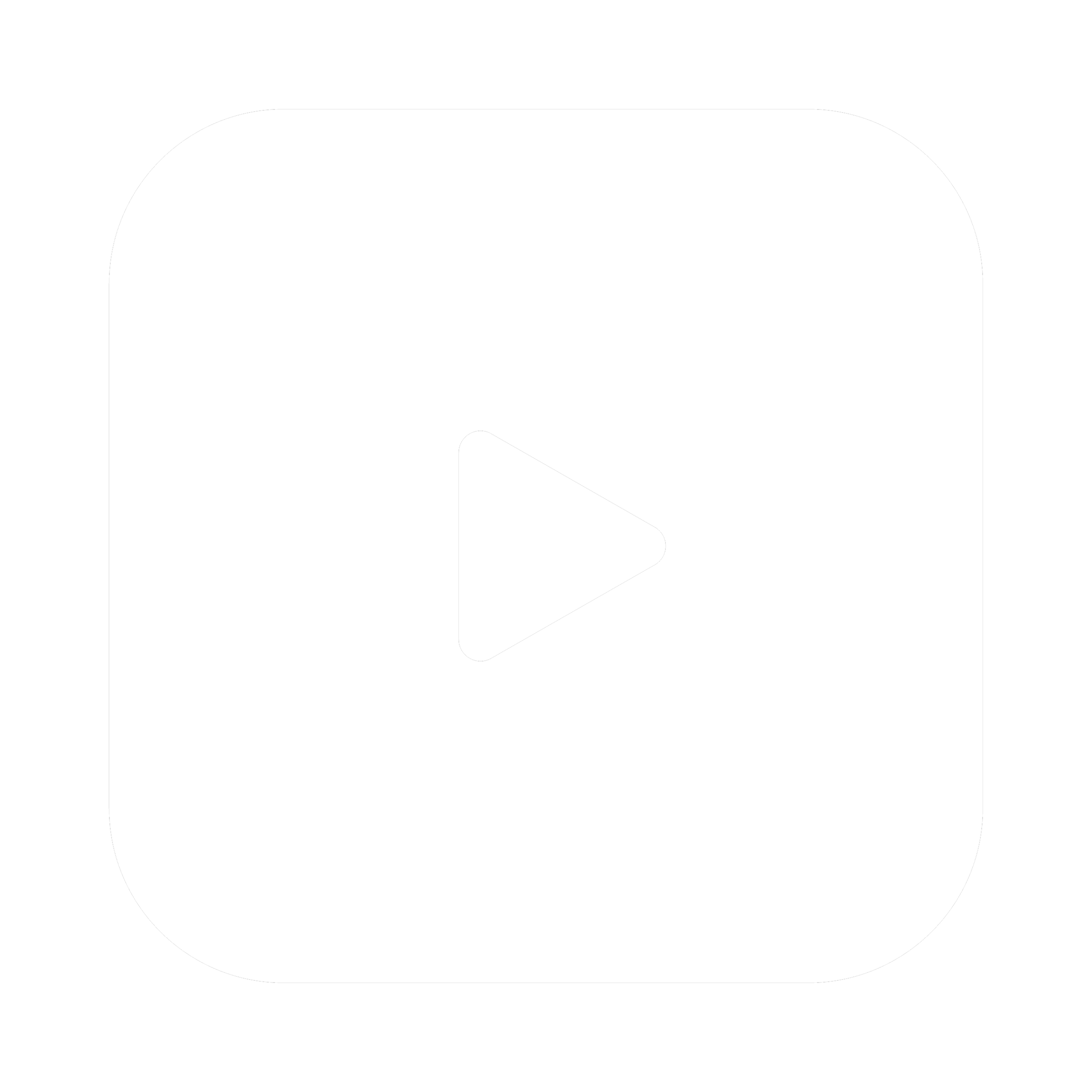 YouTube play button icon with a black triangle on a white rounded square background, surrounded by a black border.