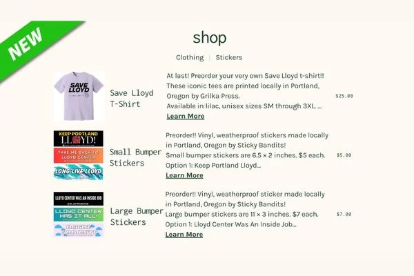 Surprise!! We added an online store to our website! Preorders are now open for Save Lloyd tees and stickers. All proceeds from these items will be donated to Lloyd Commons, a 501(c)(3) nonprofit dedicated to creating, supporting, and preserving acces