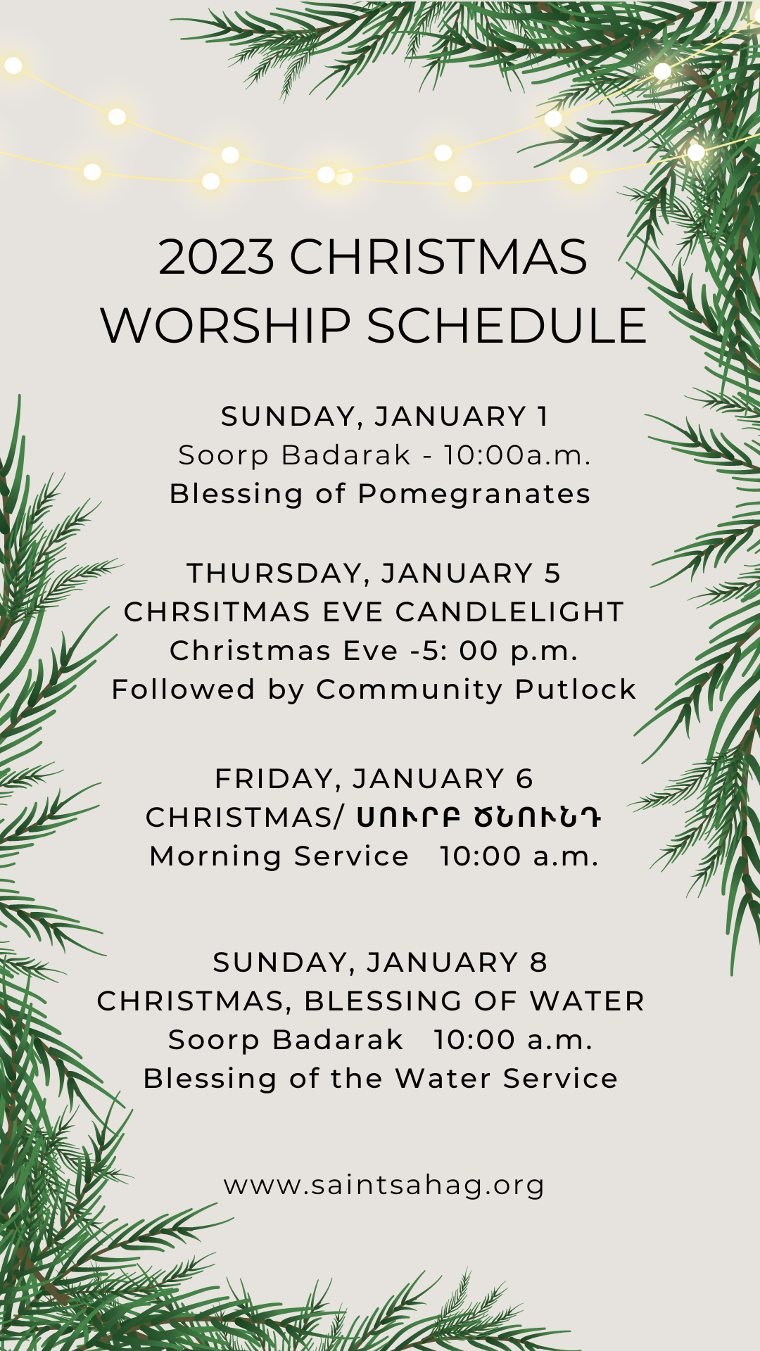 Christmas Schedule