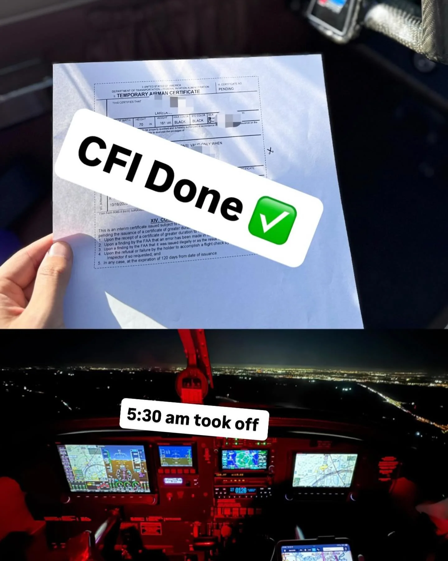 5:30am took off from KLAL to KSFB for CFI check ride