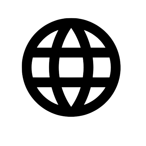 A globe icon with a grid pattern, depicted in white on a black background.