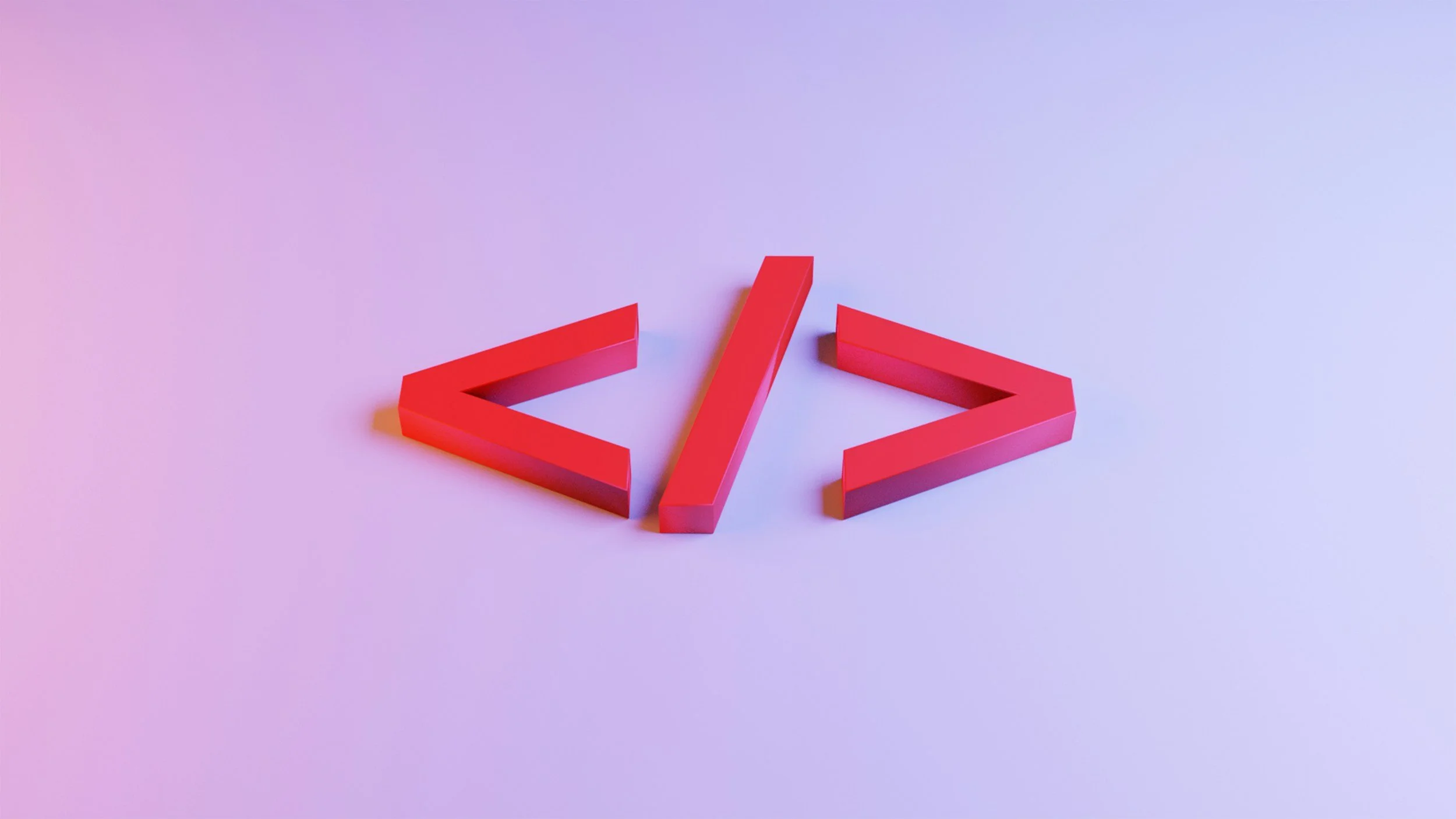 Red 3D code symbols on purple and pink background.