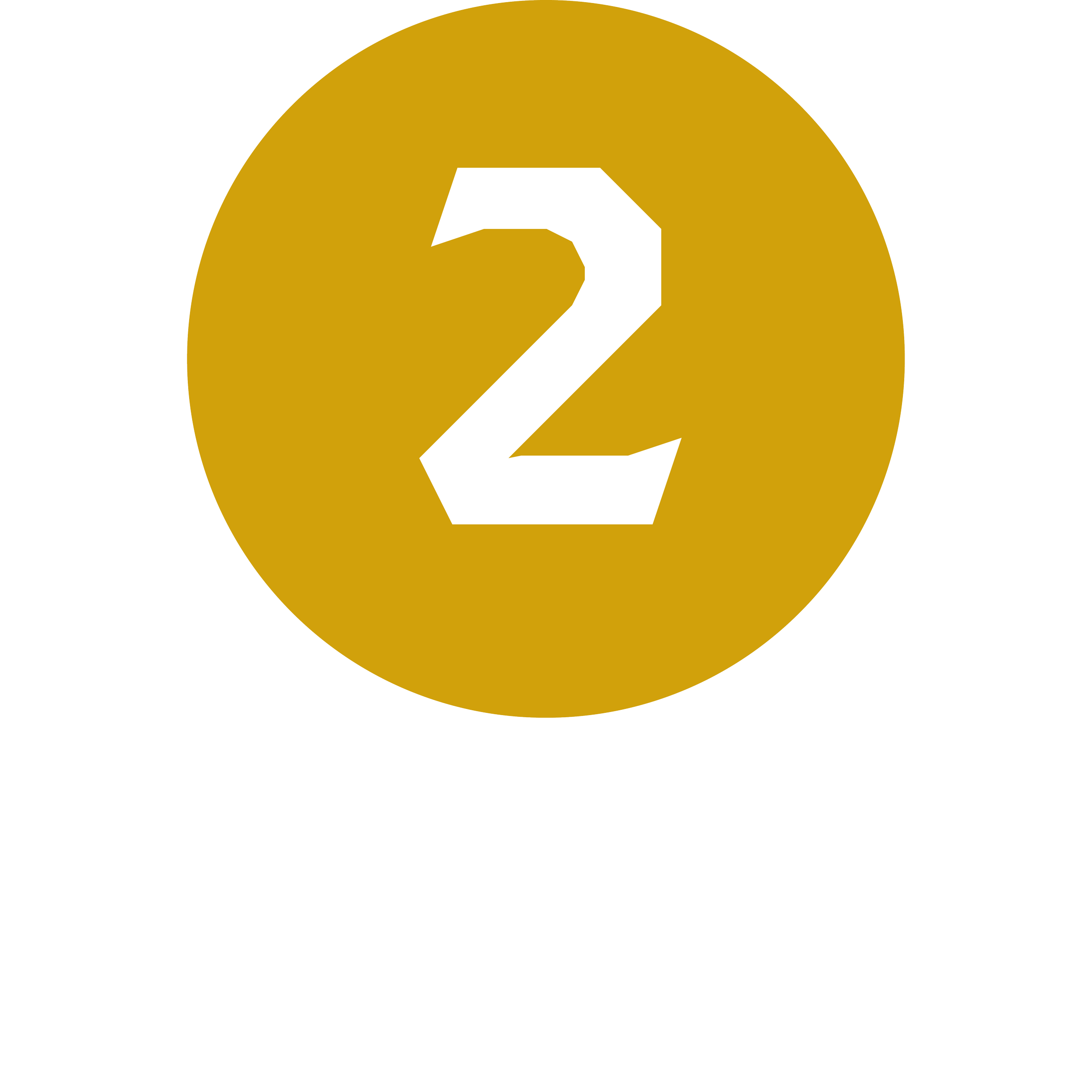 Gold circle with a large white number 2 inside, on a white background.