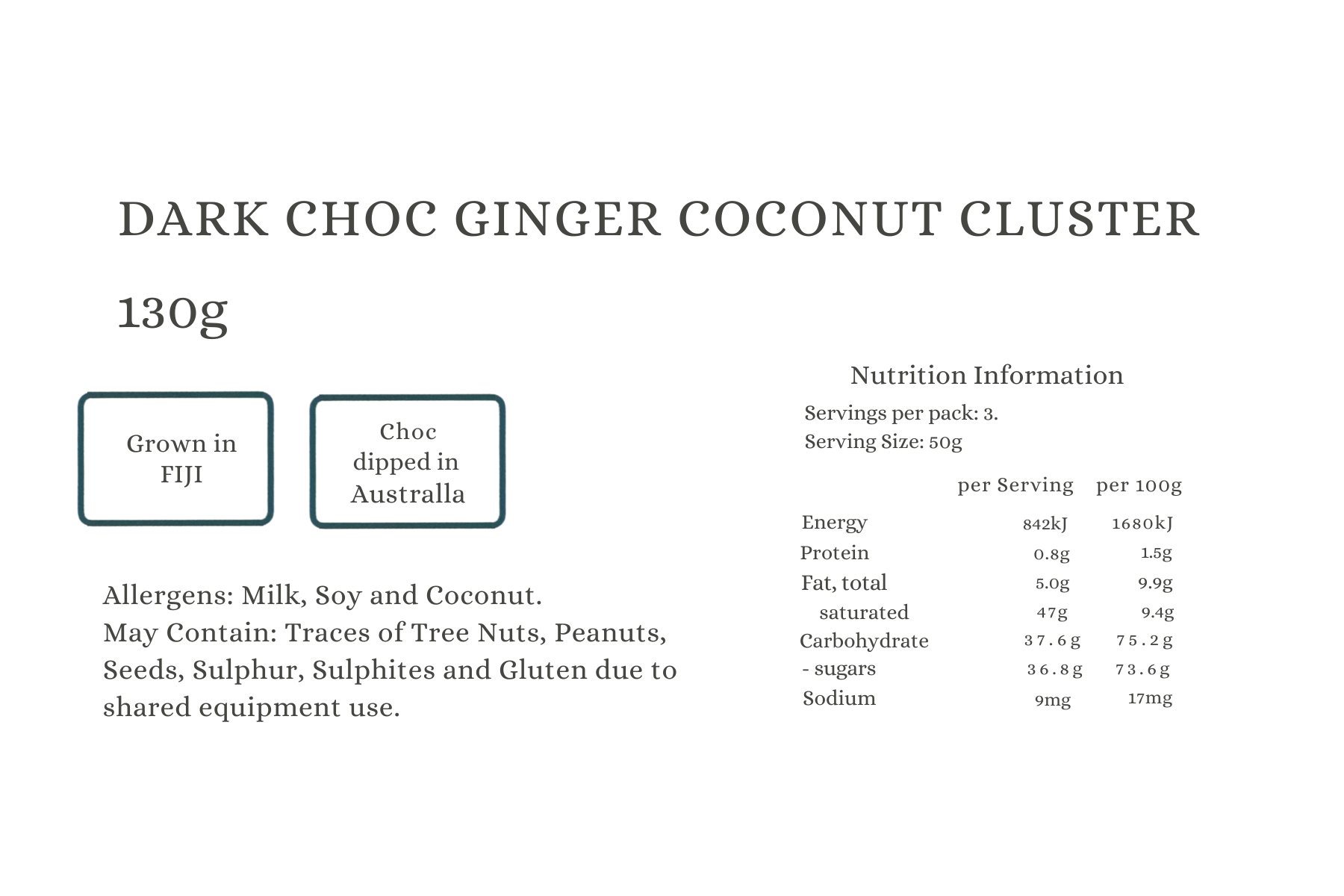 Dark Choc Ginger Coconut Cluster 130g