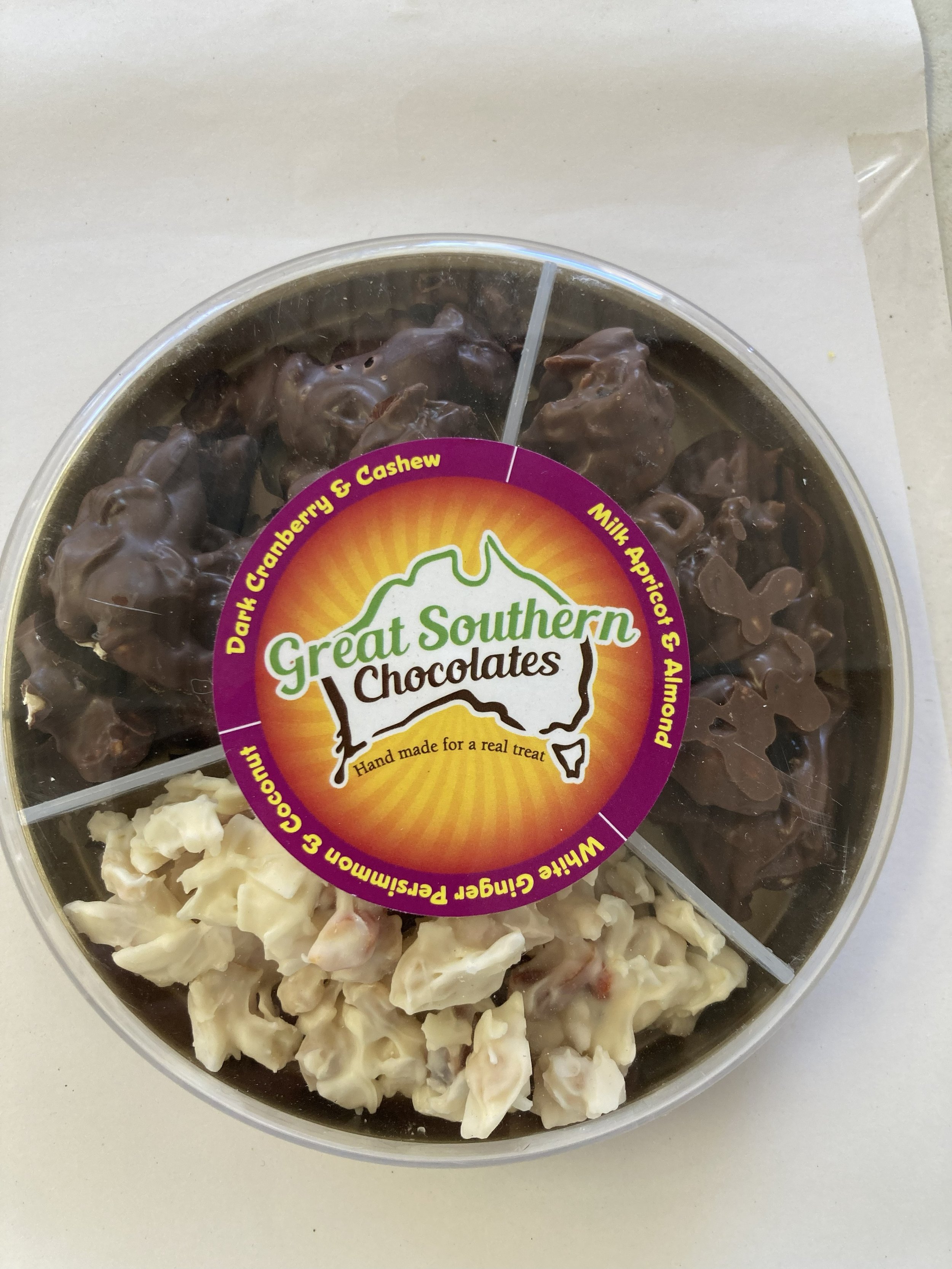 Mixed Cluster Tray - Milk Apricot Almond, Ginger Coconut Persimmon, Cranberry Cashew 230g