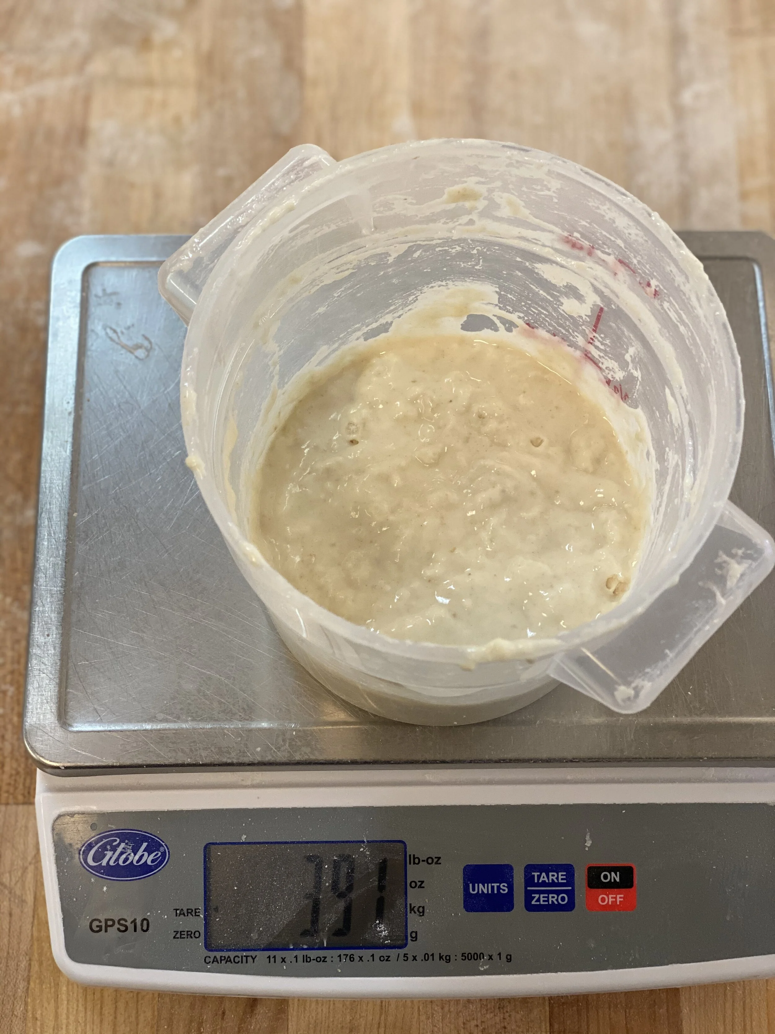 The starter right after being fed. It looks more like a paste than a starter right now.