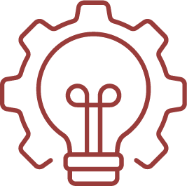 Outline of a gear with a lightbulb inside, symbolizing innovation or ideas.