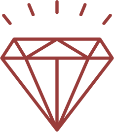 A stylized drawing of a diamond with radiant lines above it.