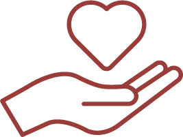 Line drawing of a hand holding a heart.