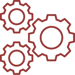 Three interconnected gears, one larger and two smaller, representing mechanics or machinery.