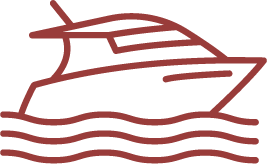 Icon of a boat on water with waves.