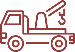 Outline of a pickup truck with a crane arm and hook extended.