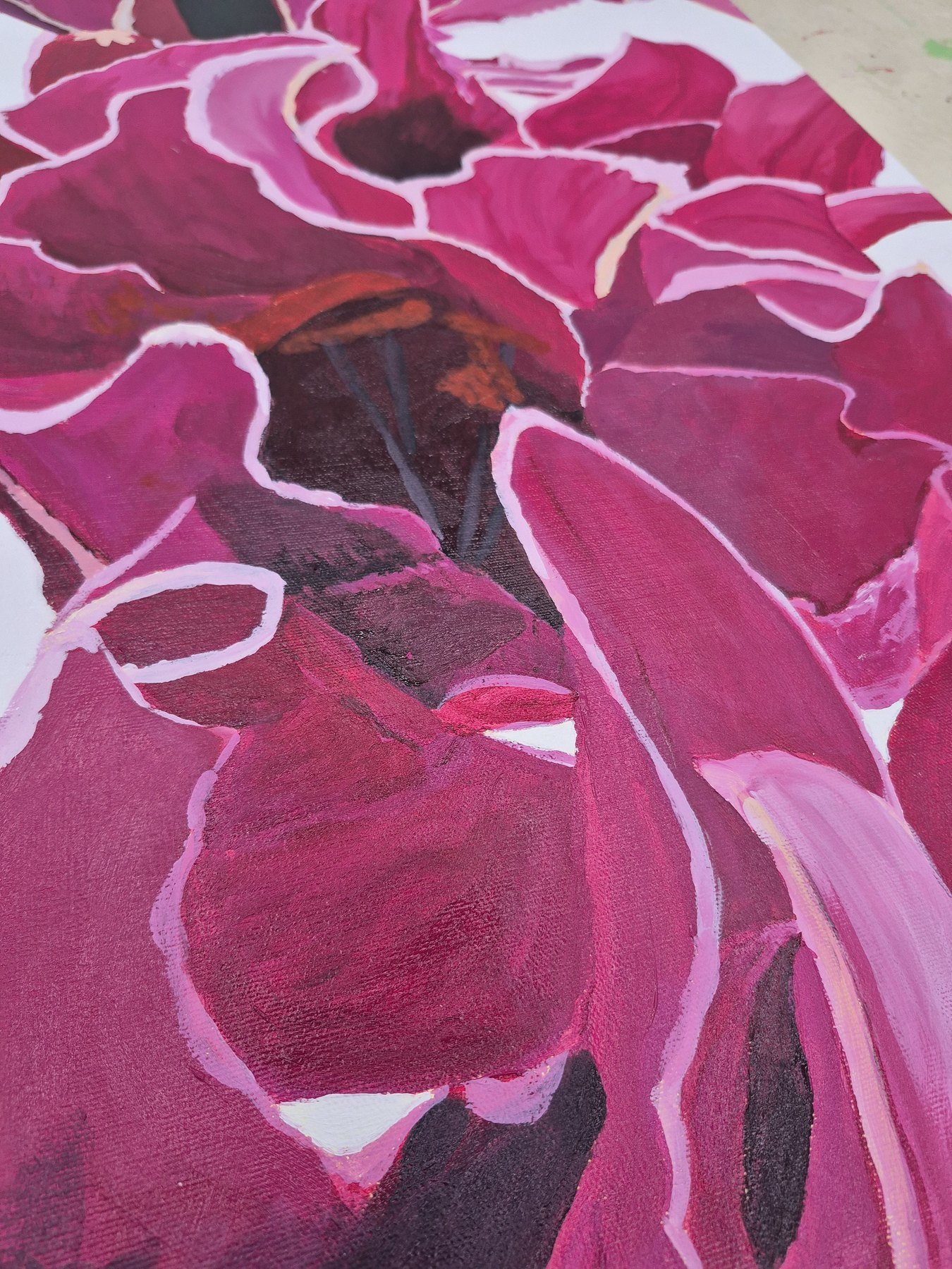 Pink floral painting detail from Manicured Liberation by Vassa Sproull
