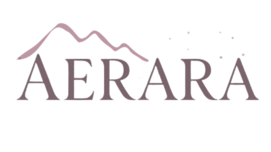 The logo features a mountain graphic behind the word "AERARA" written in large gray letters.