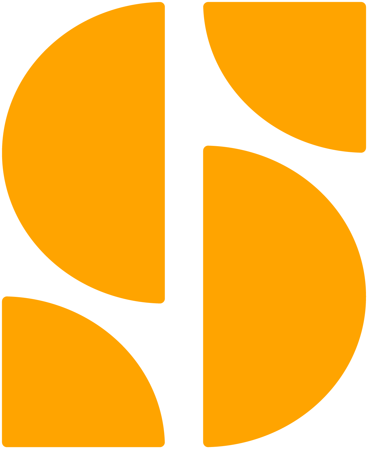 Abstract geometric design with orange shapes and black background.