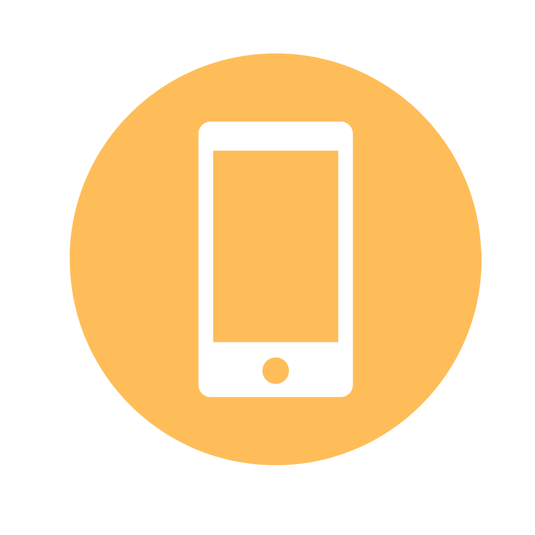 Icon of a smartphone inside a yellow circle on a black background