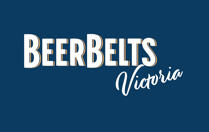 Logo with the text 'Beer Belts Victoria' on a dark blue background.