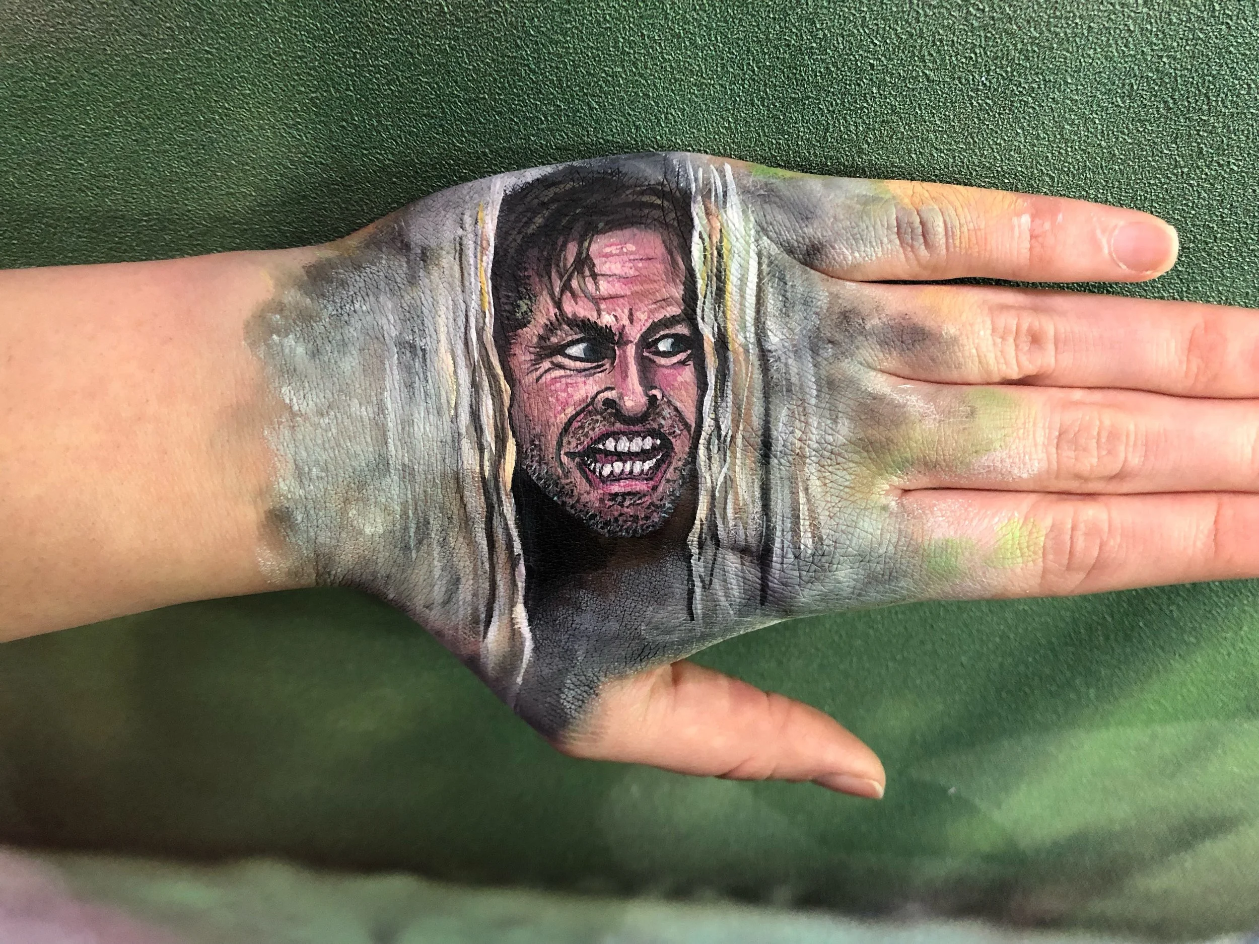 Heeeere's Johnny, face paint on hand