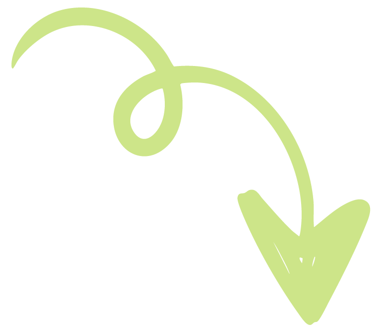 A light green, stylized arrow with a curved tail pointing downward.