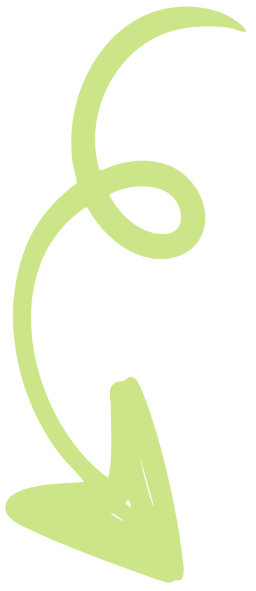 A light green, stylized arrow pointing downward with a loop near the top.