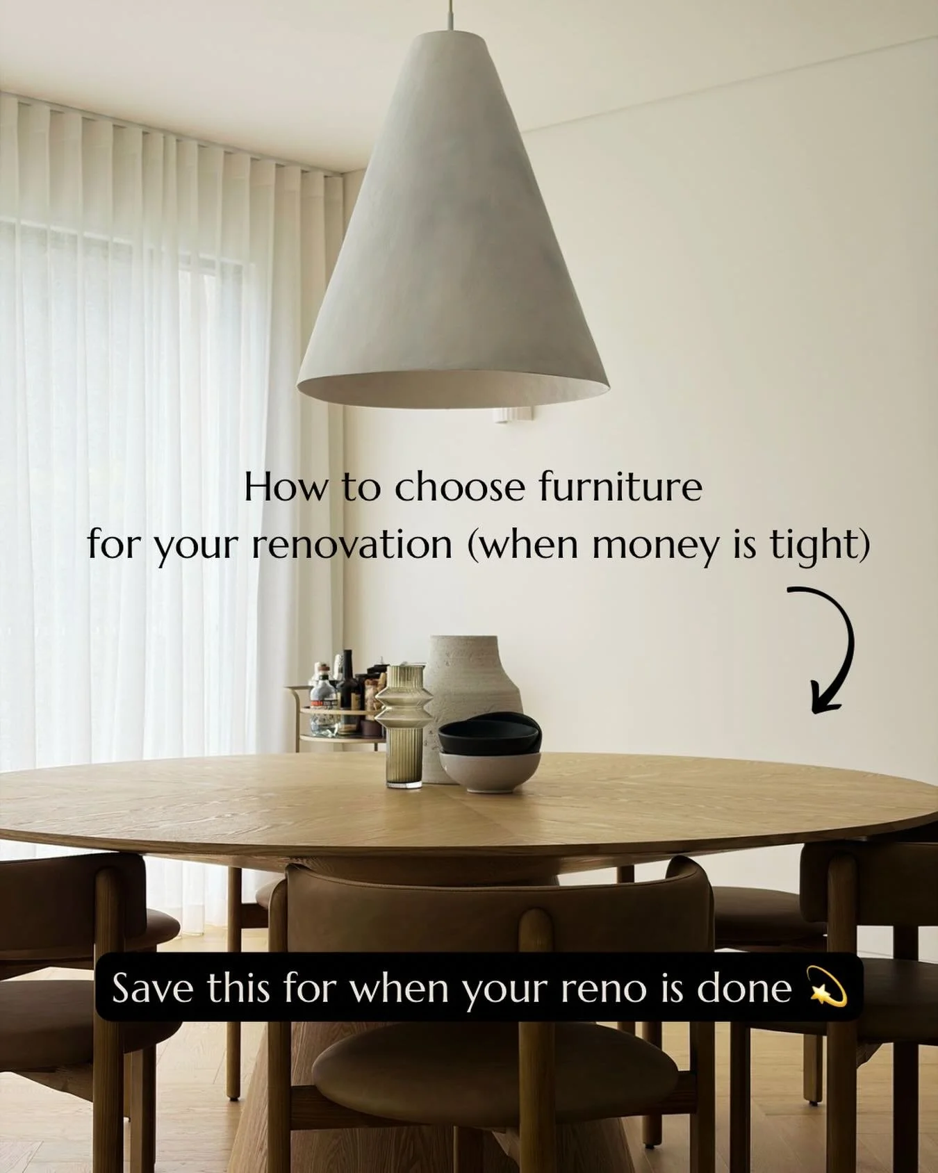 When money is tight at the end of a renovation, it seems like you can only scrimp and save on furniture (if there is money left at all!).
 
Here&rsquo;s my tips on furnishing on a tight budget:
 
⭐️ Identify which of your current furniture items you&