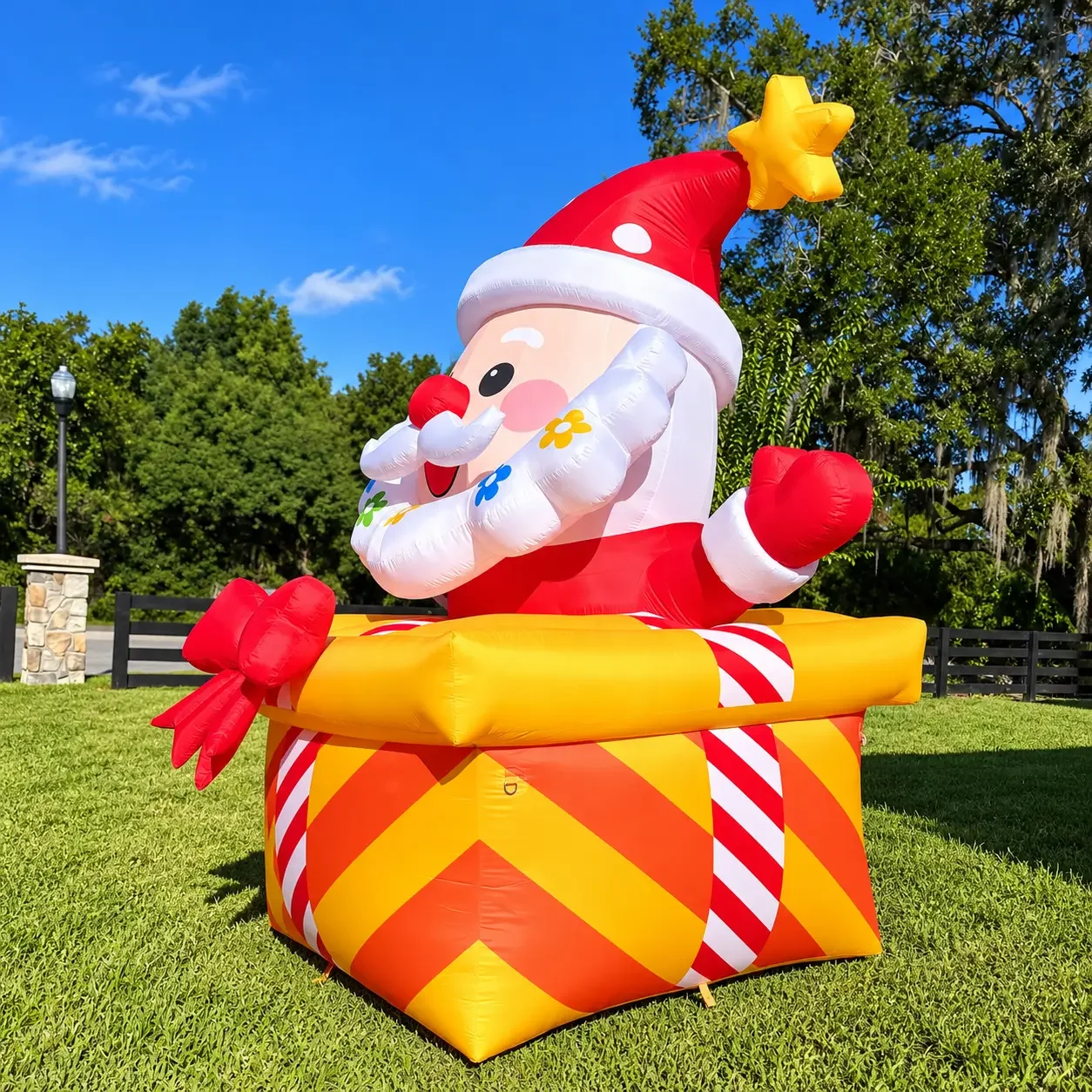 Vibrant Inflatable Santa Gift Box Display.webp